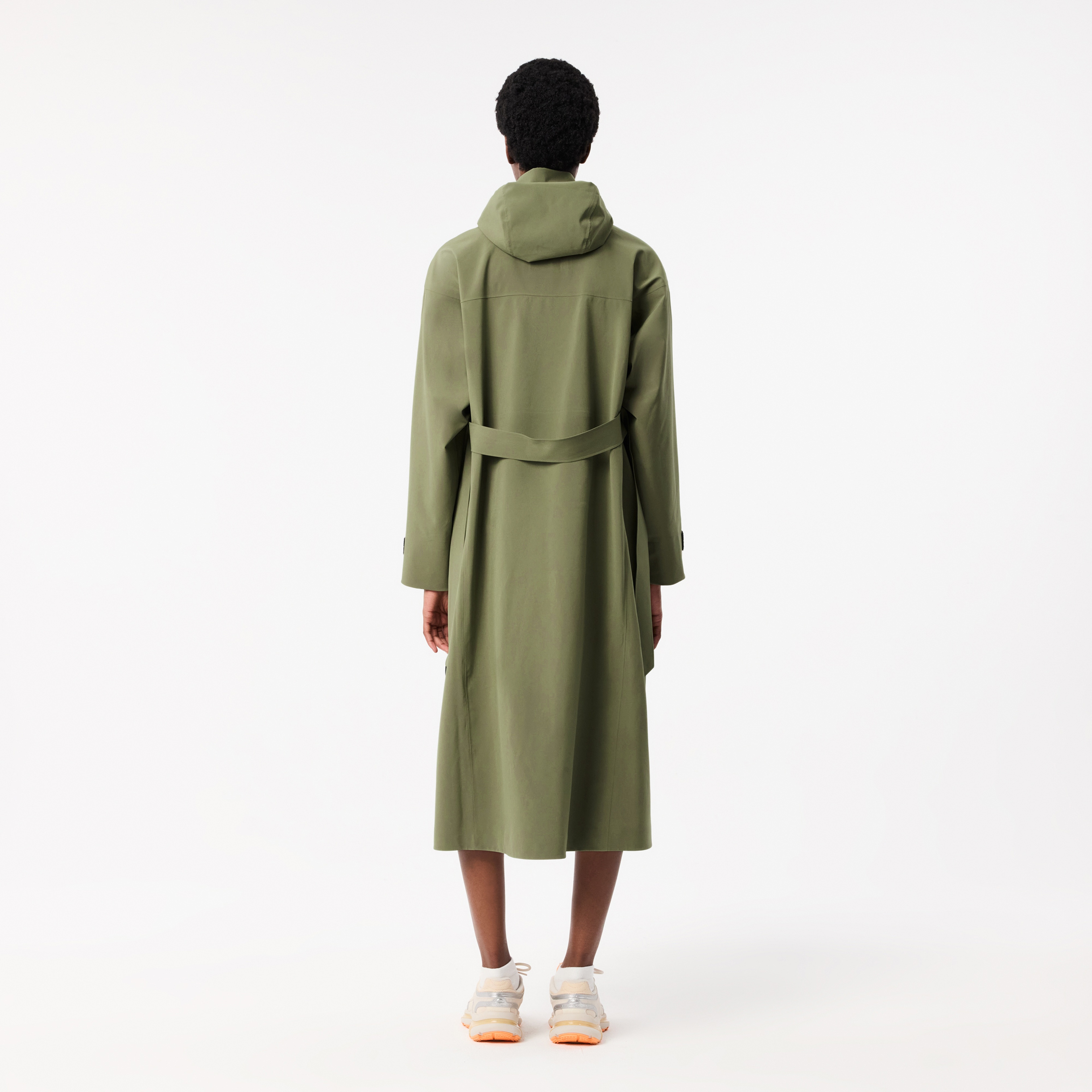 Kadın Oversize Fit Kapüşonlu Haki Trençkot