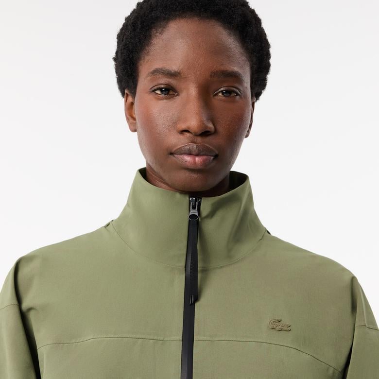 Kadın Oversize Fit Kapüşonlu Haki Trençkot