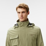 Erkek Regular Fit Kapüşonlu Baskılı Haki Yağmurluk