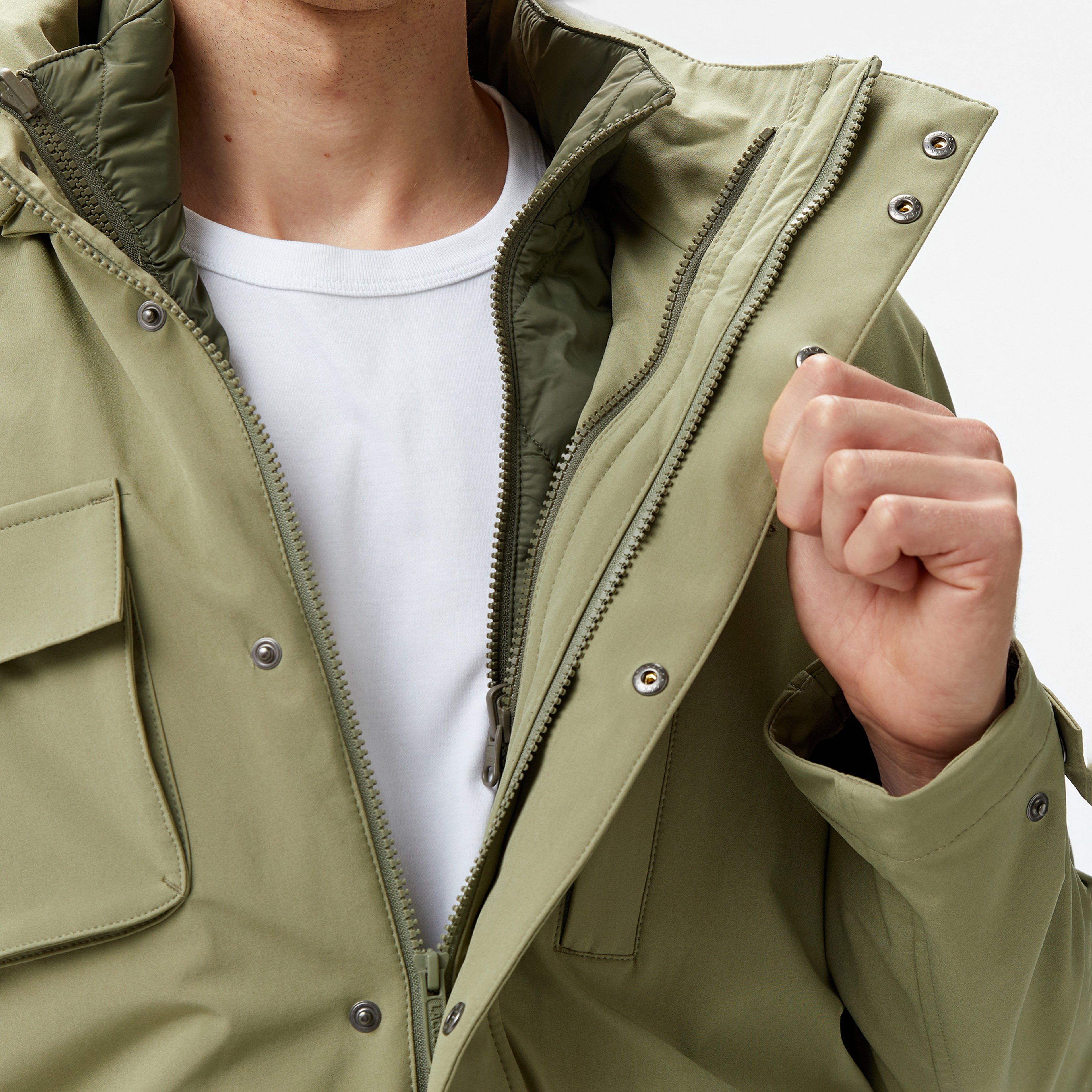 Erkek Regular Fit Kapüşonlu Baskılı Haki Yağmurluk