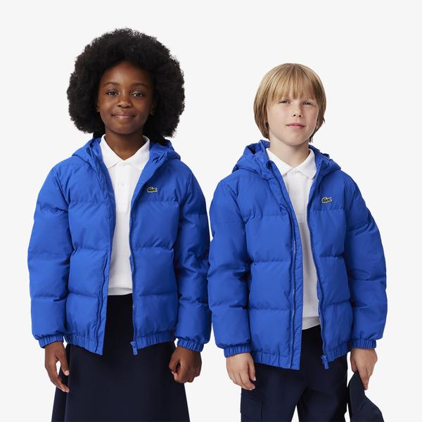 Çocuk Kapüşonlu Mavi Şişme Mont