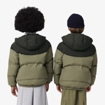 Çocuk Kapüşonlu Renk Bloklu Haki Mont