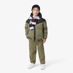 Çocuk Kapüşonlu Renk Bloklu Haki Mont