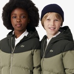 Çocuk Kapüşonlu Renk Bloklu Haki Mont