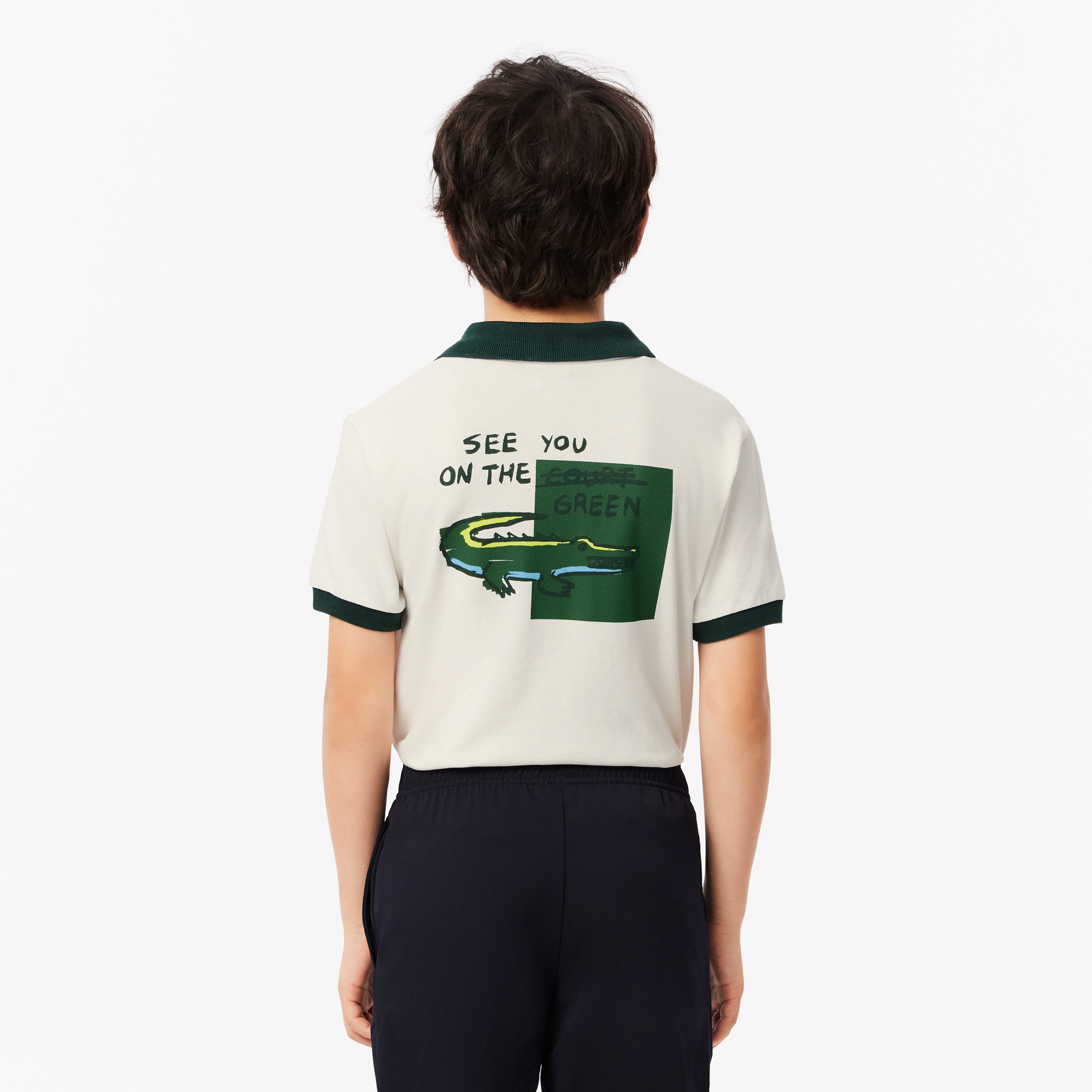 Erkek Çocuk Kısa Kollu Baskılı Beyaz Polo