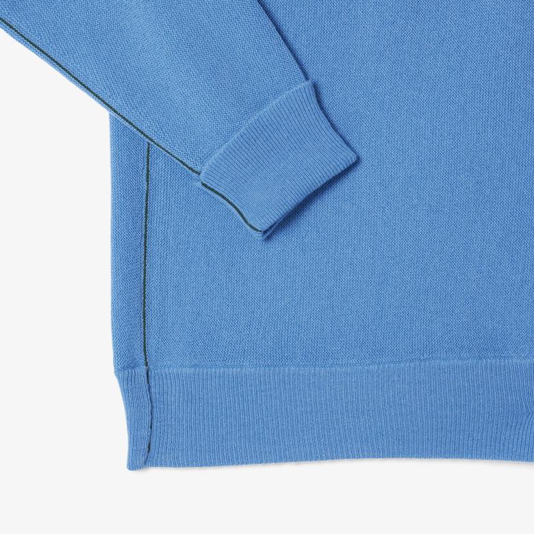 Erkek Relaxed Fit Polo Yaka Yün Mavi Triko