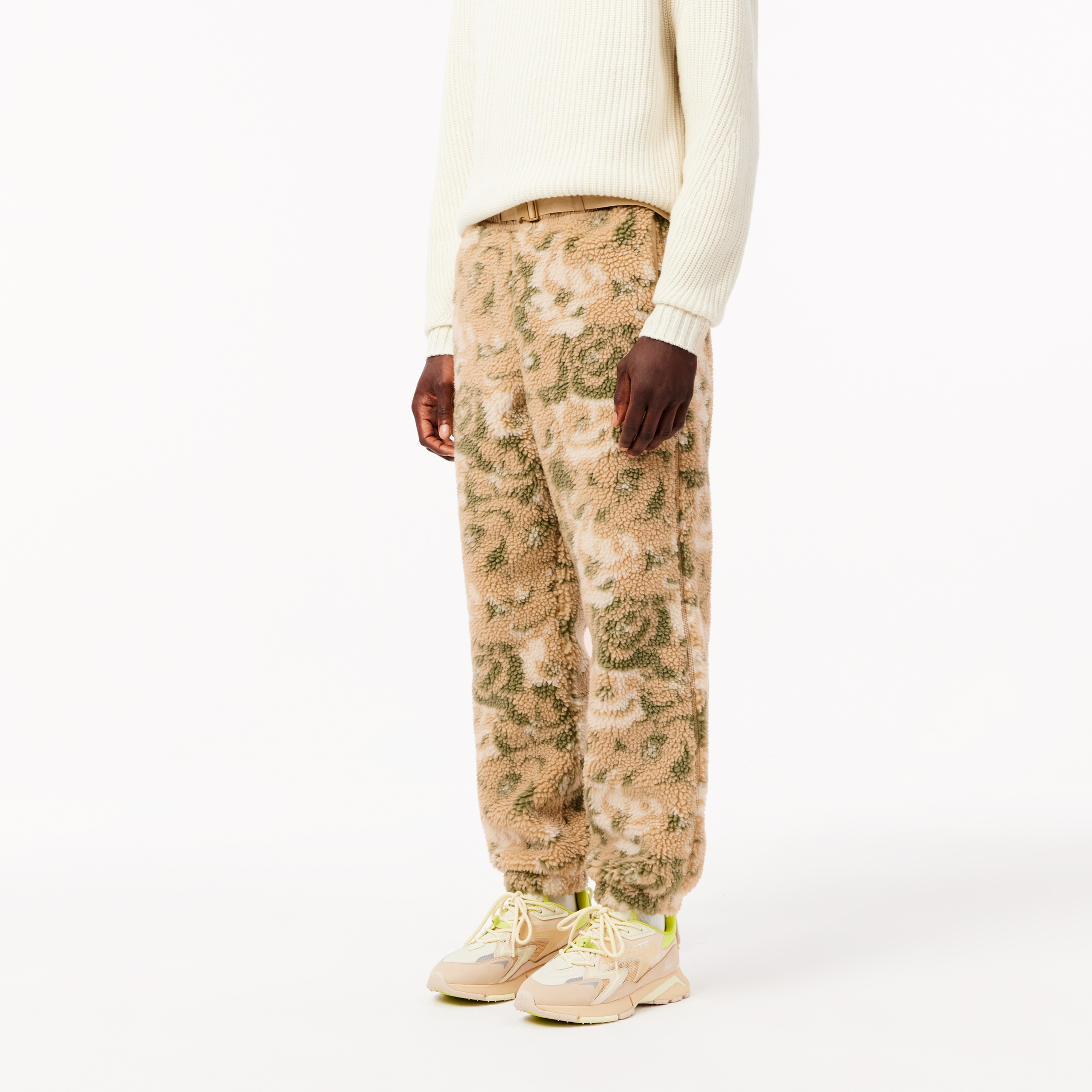 Erkek Tapered Fit Desenli Bej Eşofman Altı