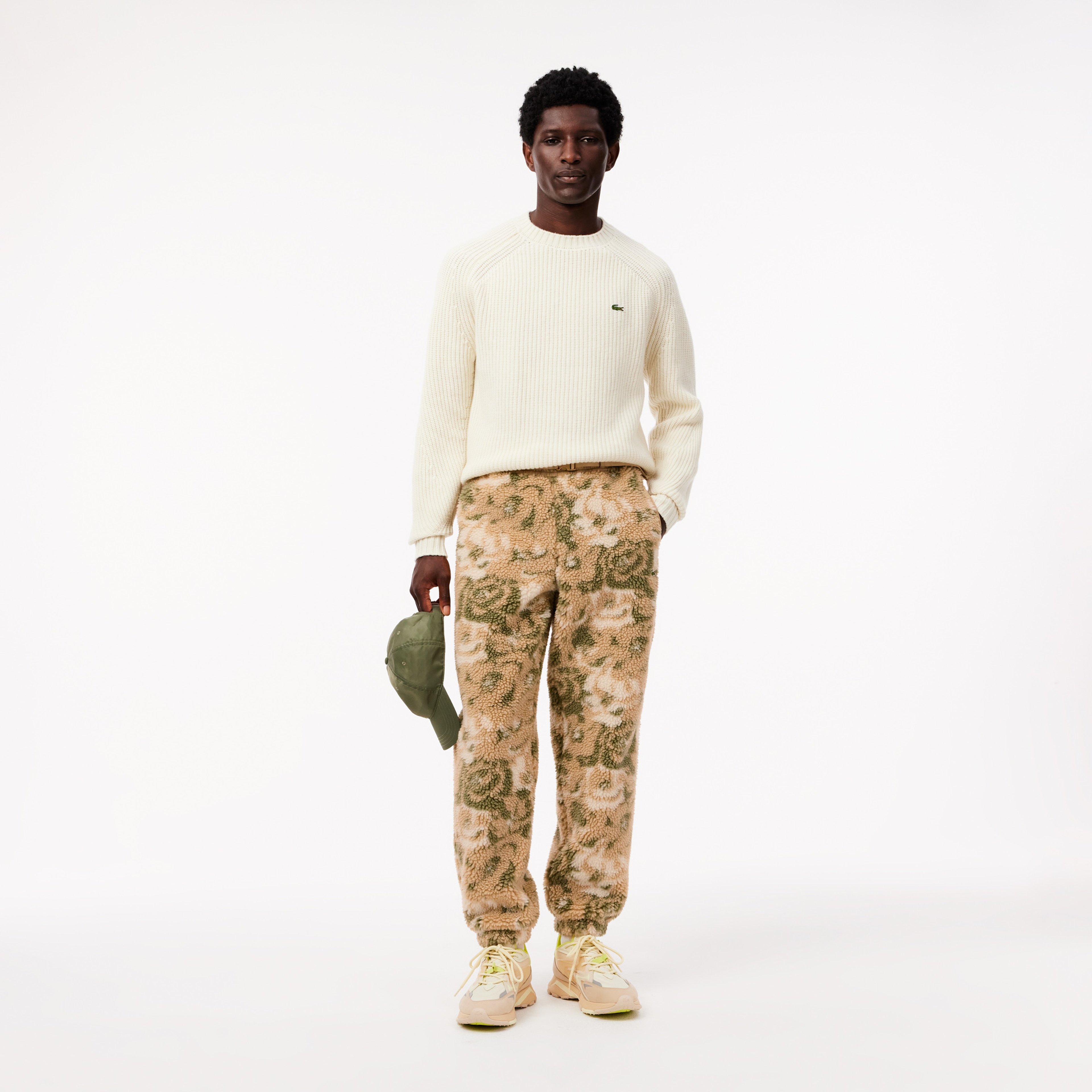 Erkek Tapered Fit Desenli Bej Eşofman Altı