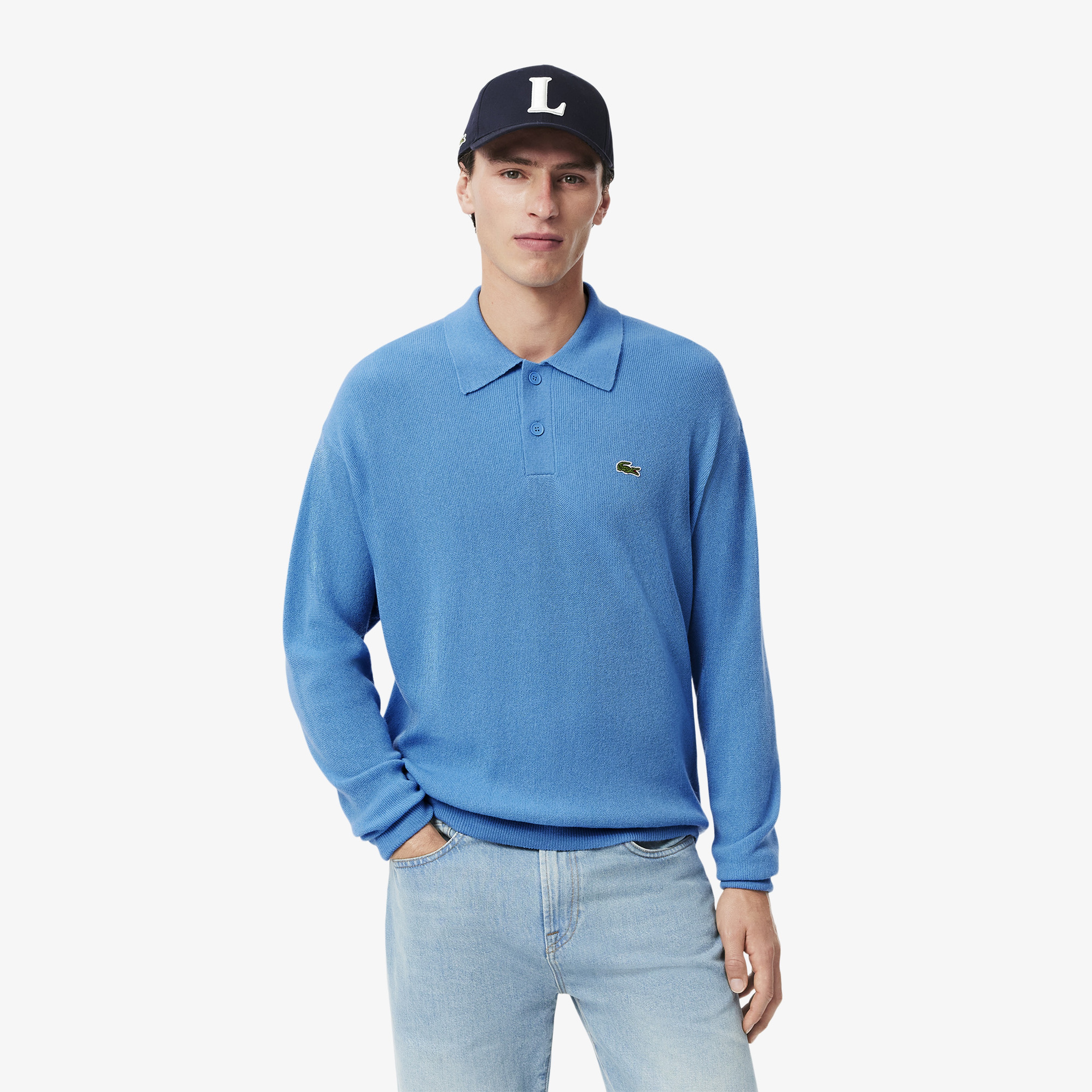 Erkek Relaxed Fit Polo Yaka Yün Mavi Triko