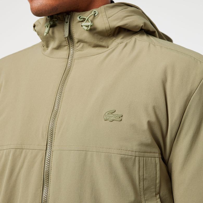 Erkek Relaxed Fit Kapüşonlu Yeşil Yağmurluk