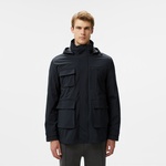 Erkek Regular Fit Kapüşonlu Baskılı Siyah Yağmurluk