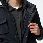 Erkek Regular Fit Kapüşonlu Baskılı Siyah Yağmurluk