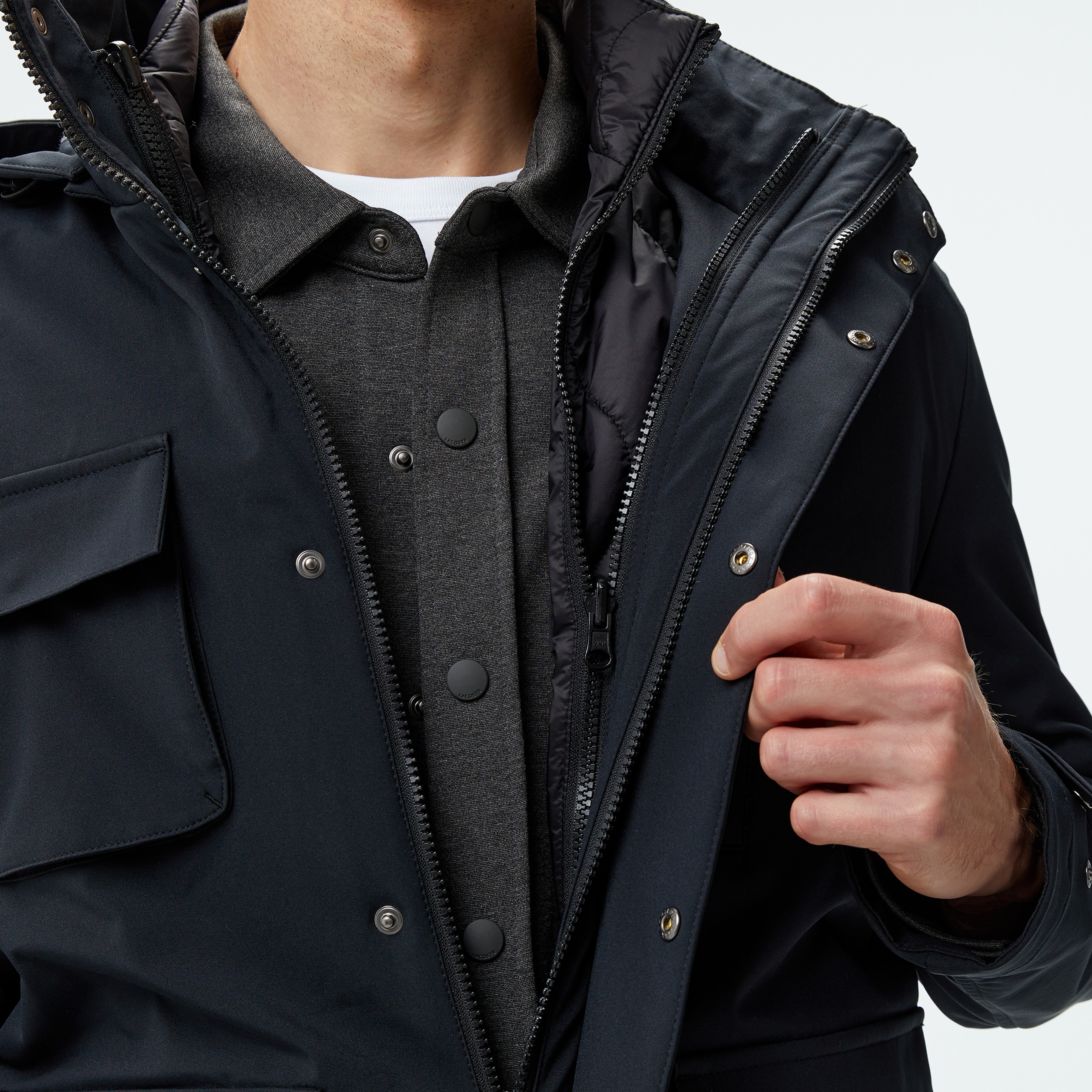 Erkek Regular Fit Kapüşonlu Baskılı Siyah Yağmurluk