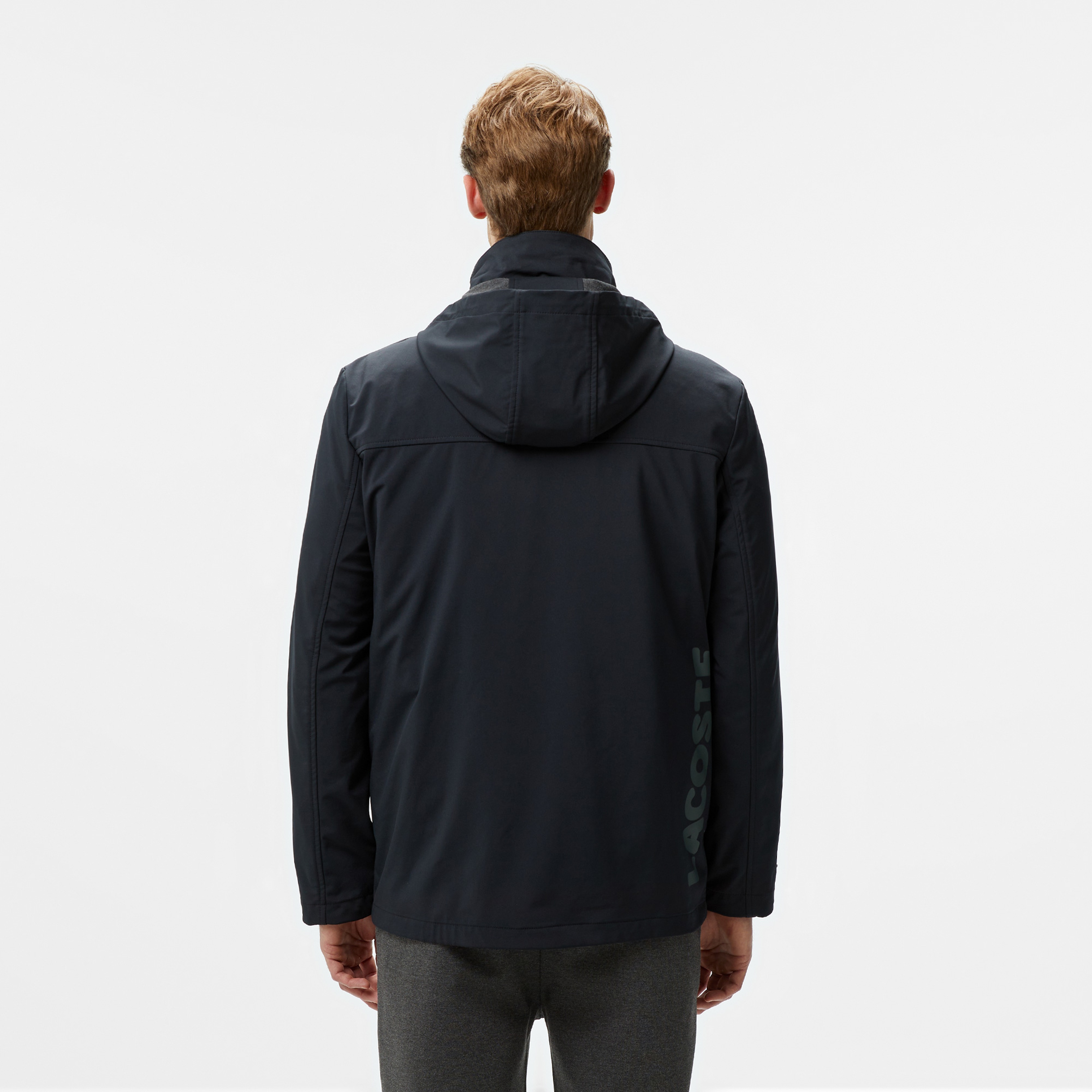 Erkek Regular Fit Kapüşonlu Baskılı Siyah Yağmurluk