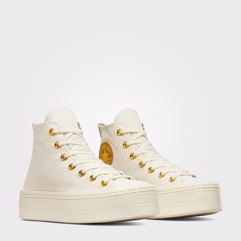 Converse Chuck Taylor All Star Modern Lift Platform Corduroy Kadın Krem Sneaker