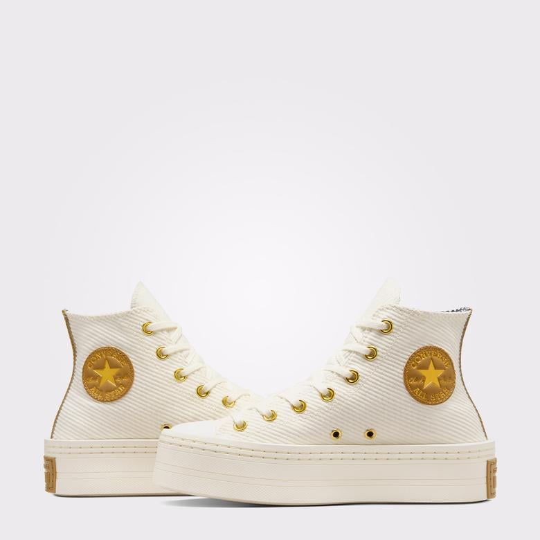 Converse Chuck Taylor All Star Modern Lift Platform Corduroy Kadın Krem Sneaker