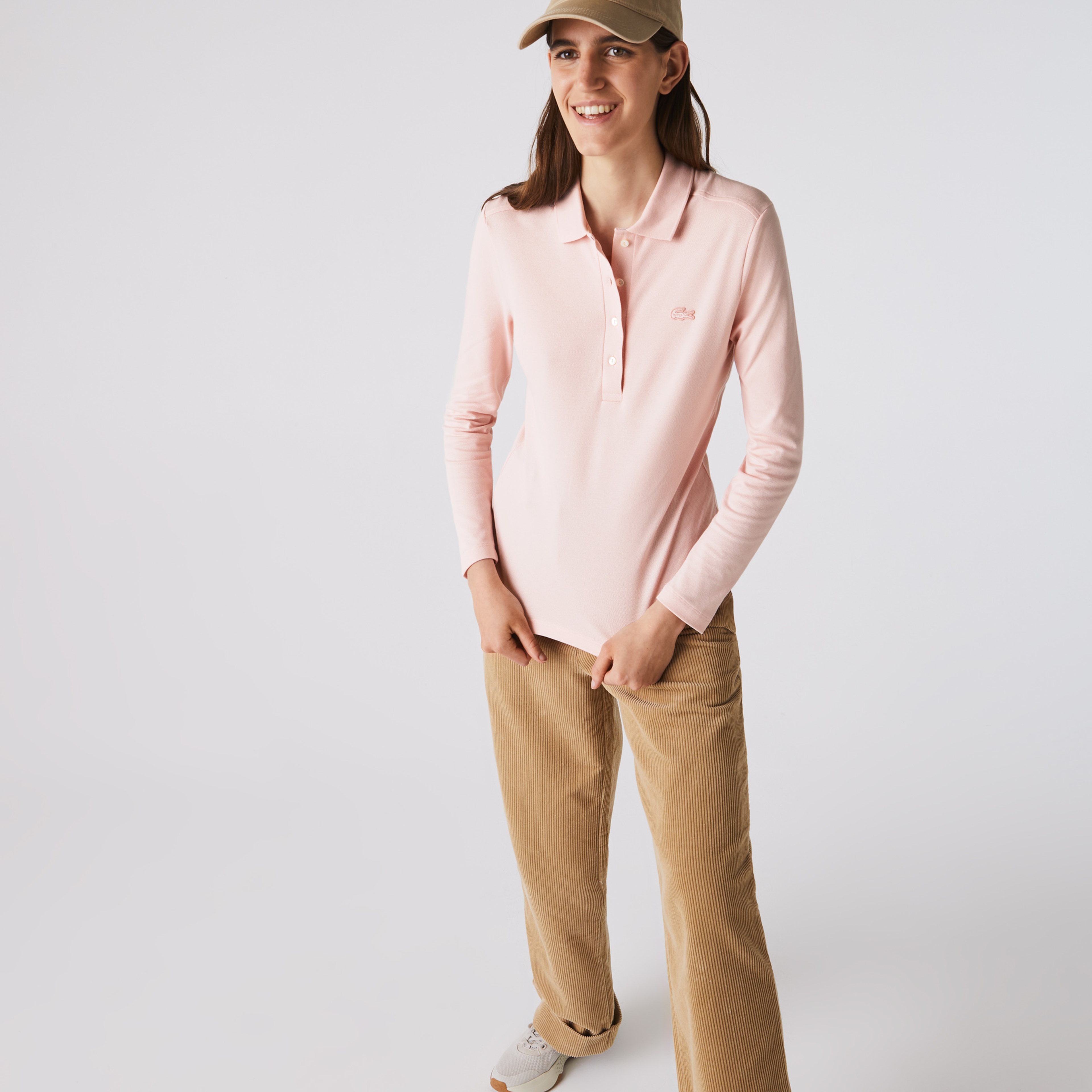 Kadın Slim Fit Uzun Kollu Pembe Polo