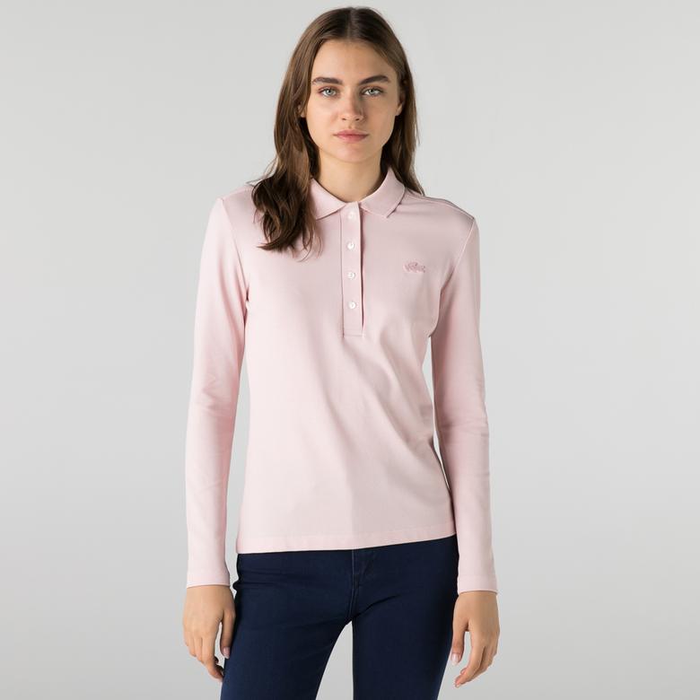 Kadın Slim Fit Uzun Kollu Pembe Polo