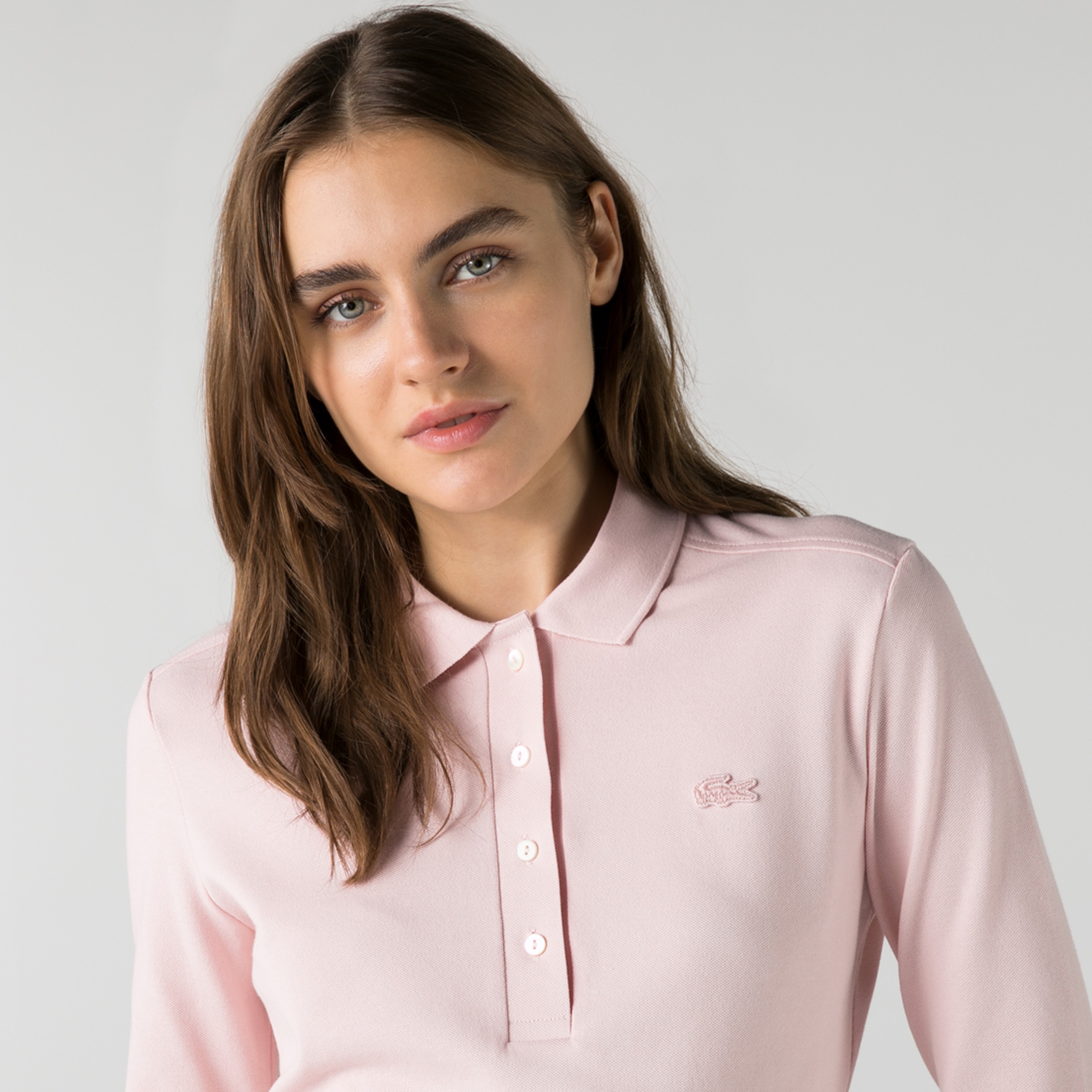 Kadın Slim Fit Uzun Kollu Pembe Polo