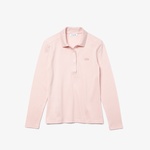 Kadın Slim Fit Uzun Kollu Pembe Polo