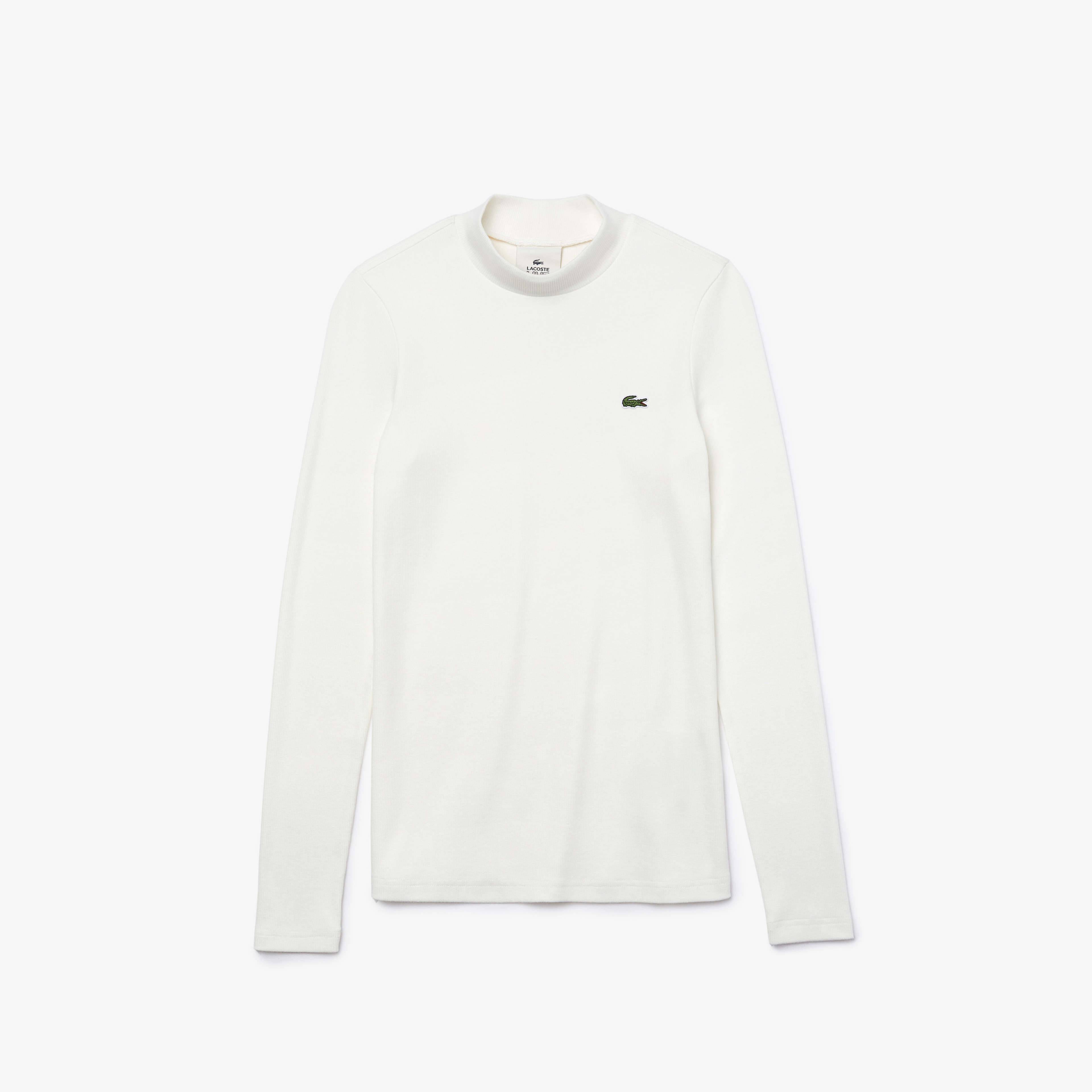 Lacoste Kadın Slim Fit Uzun Kollu Bisiklet Yaka Beyaz T-Shirt