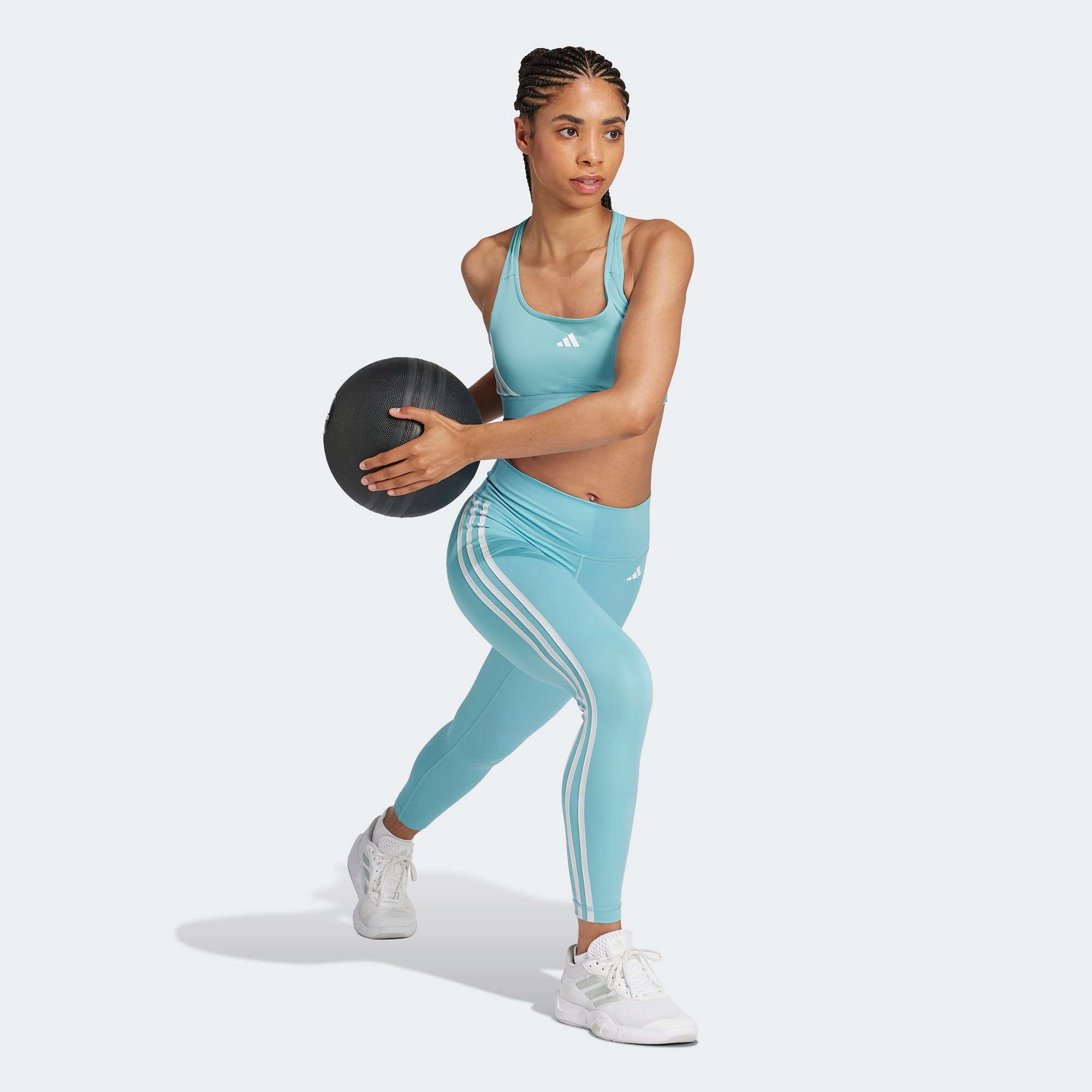adidas Powerimpact Training Medium-Support 3-Stripes Kadın Turkuaz Bra