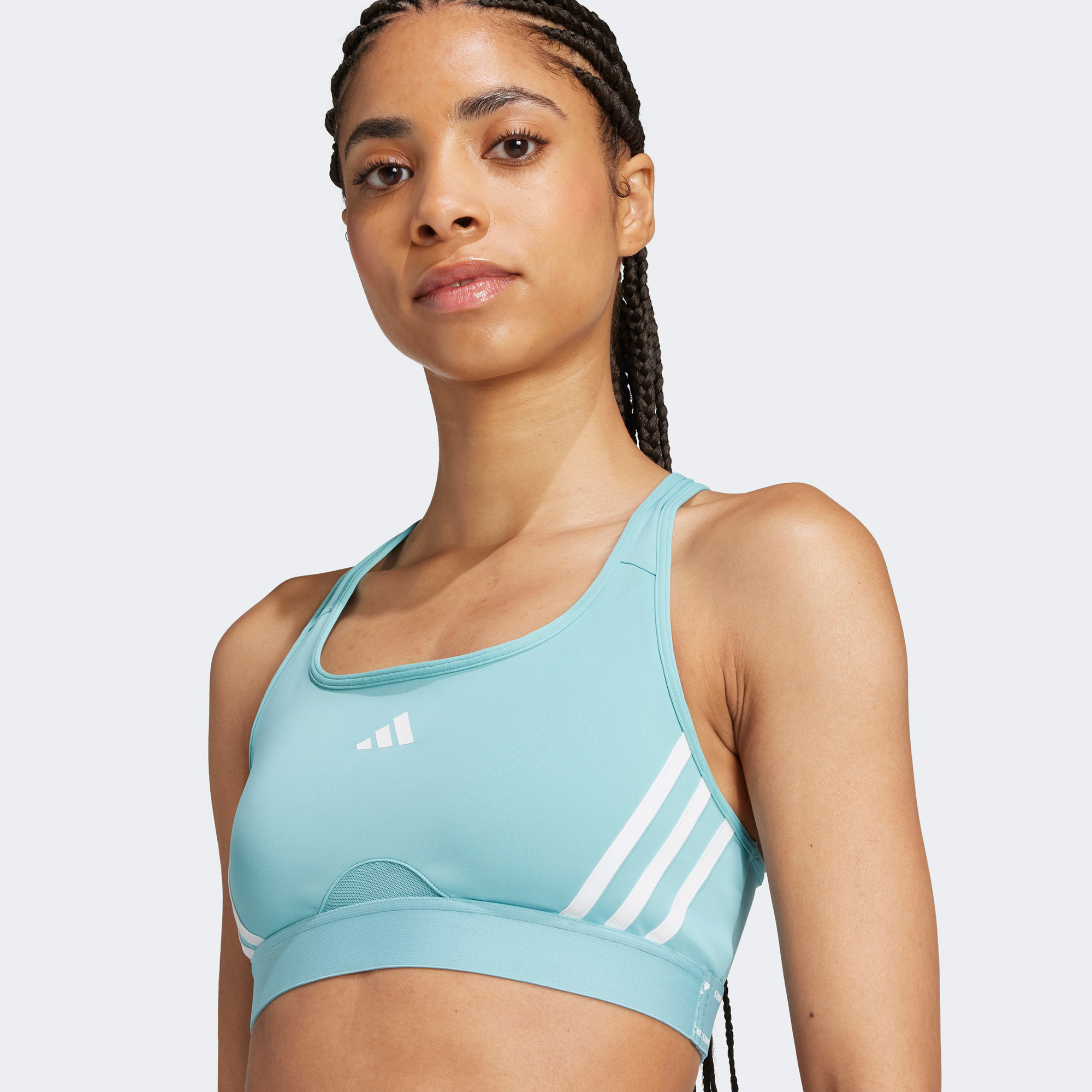 adidas Powerimpact Training Medium-Support 3-Stripes Kadın Turkuaz Bra