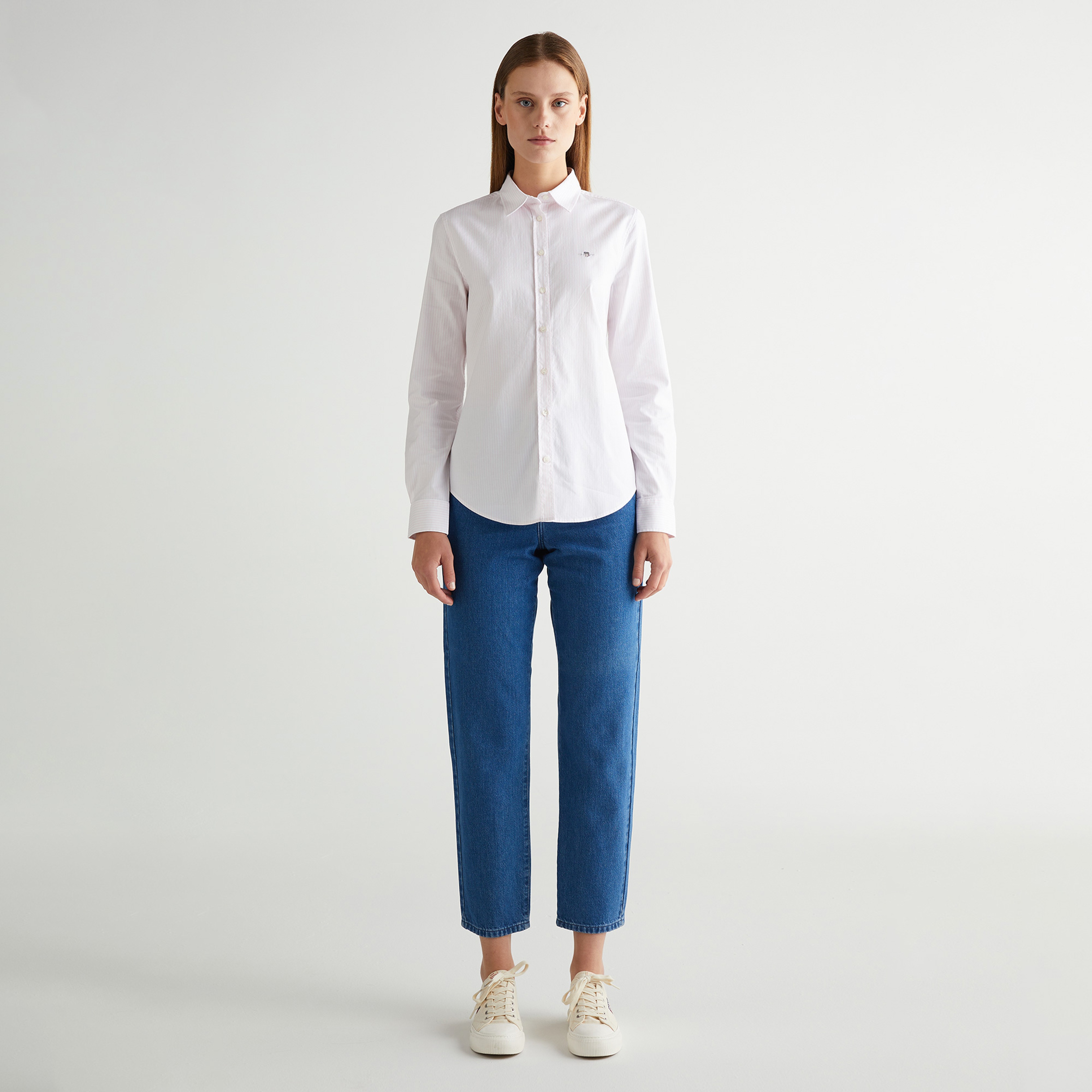 GANT Kadın Pembe Slim Fit Klasik Yaka Çizgili Oxford Gömlek