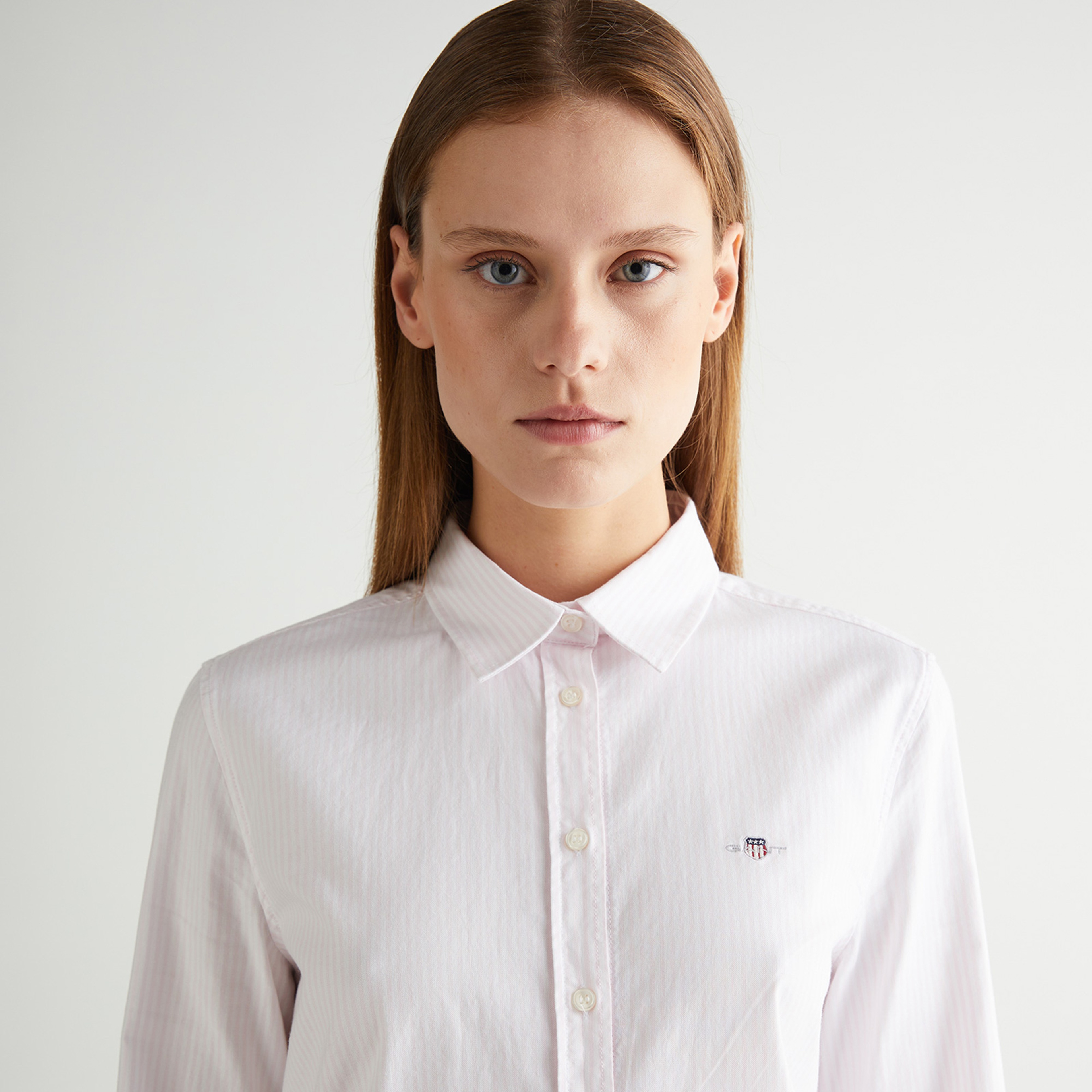 GANT Kadın Pembe Slim Fit Klasik Yaka Çizgili Oxford Gömlek