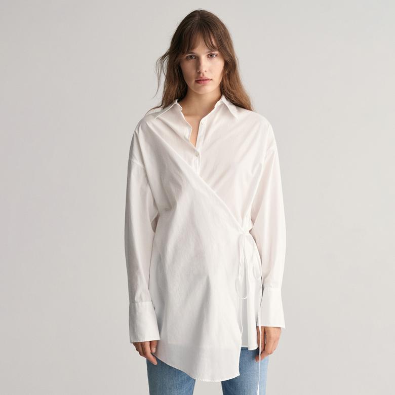 GANT Kadın Beyaz Oversize Fit Klasik Yaka Gömlek