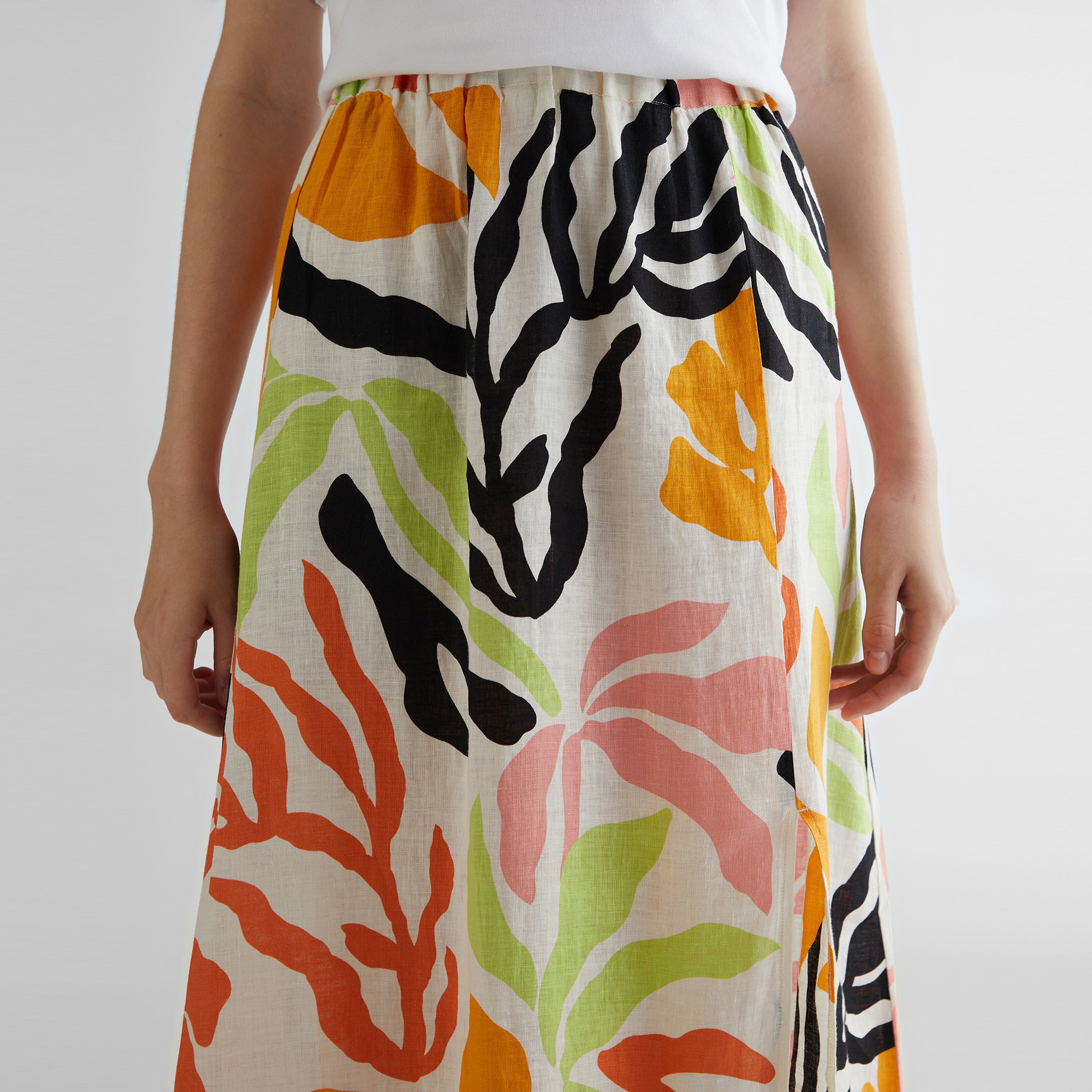 GANT Kadın Sarı Regular Fit Desenli Keten Etek