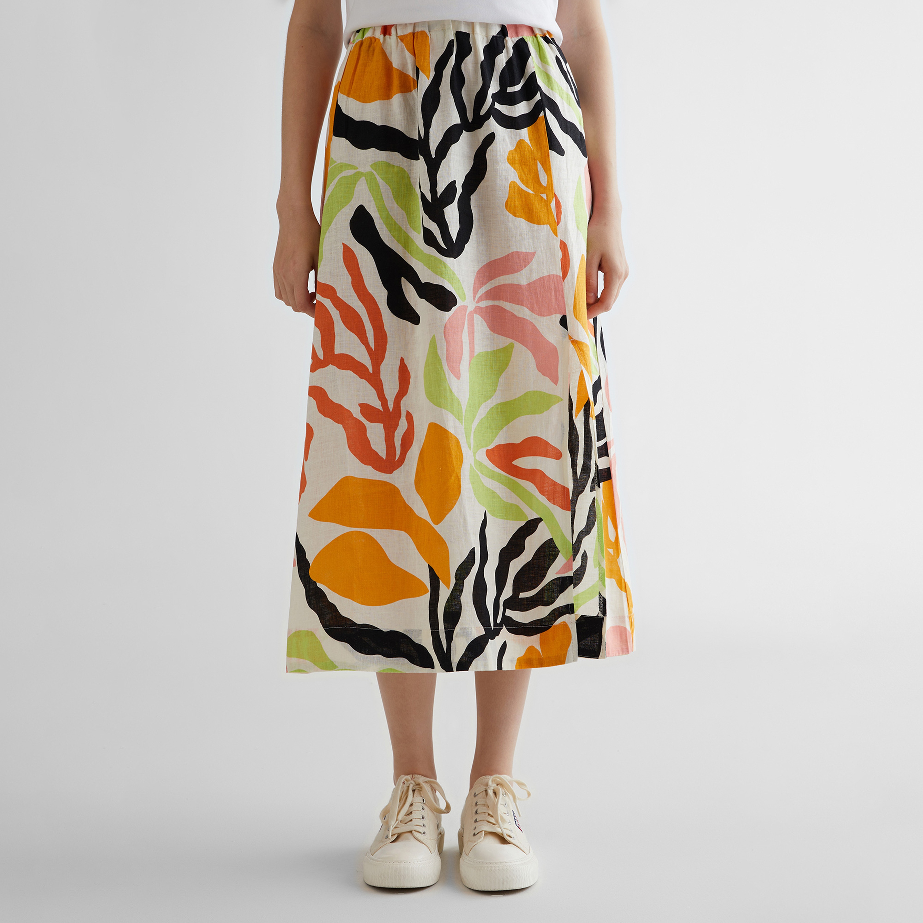 GANT Kadın Sarı Regular Fit Desenli Keten Etek