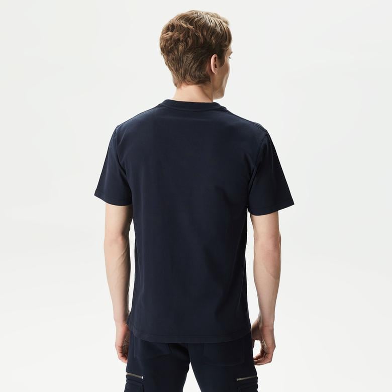 ERKEK BASKILI BİSİKLET YAKA LACİVERT T-SHIRT