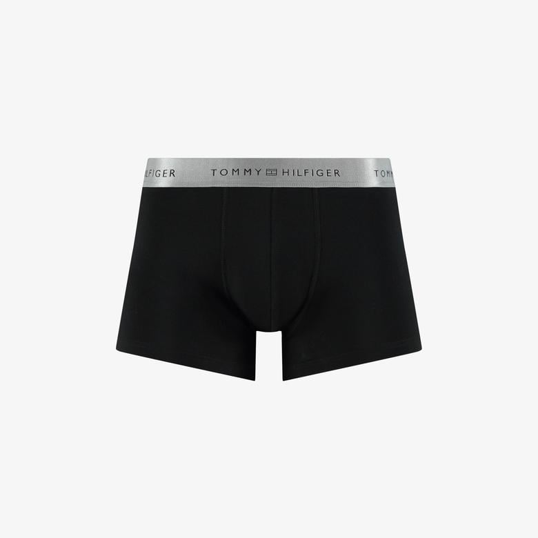 Tommy Hilfiger Trunk 3'lü Siyah/Gümüş/Yeşil Bantlı Erkek Siyah Boxer