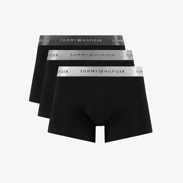 Tommy Hilfiger Trunk 3'lü Erkek Metalik Logo Siyah Boxer