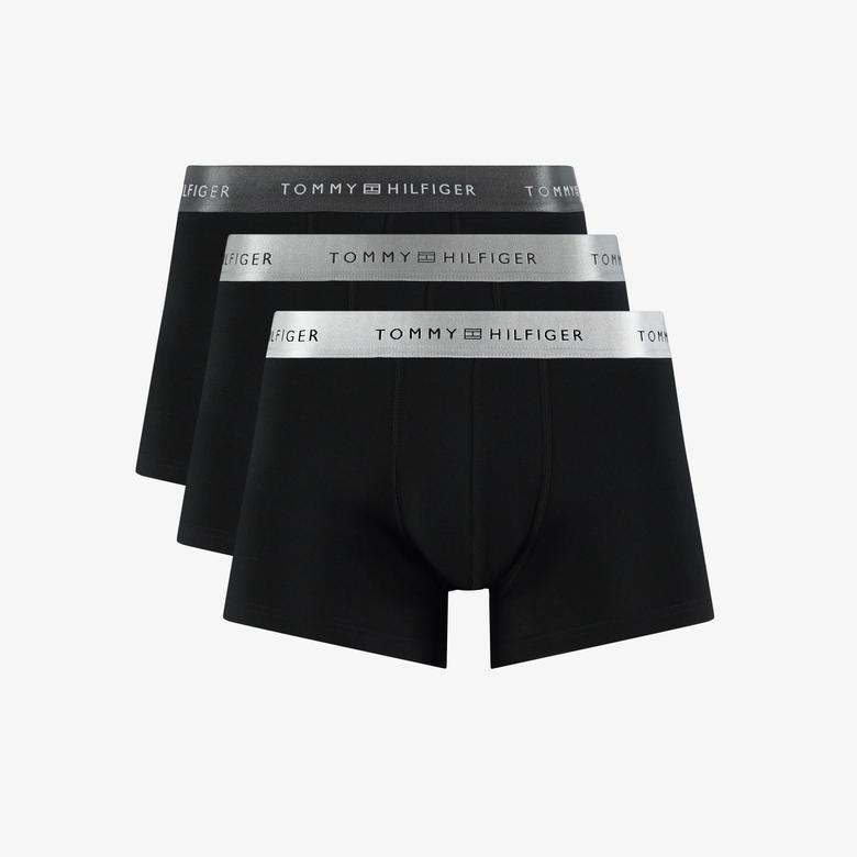 Tommy Hilfiger Trunk 3'lü Erkek Metalik Logo Siyah Boxer