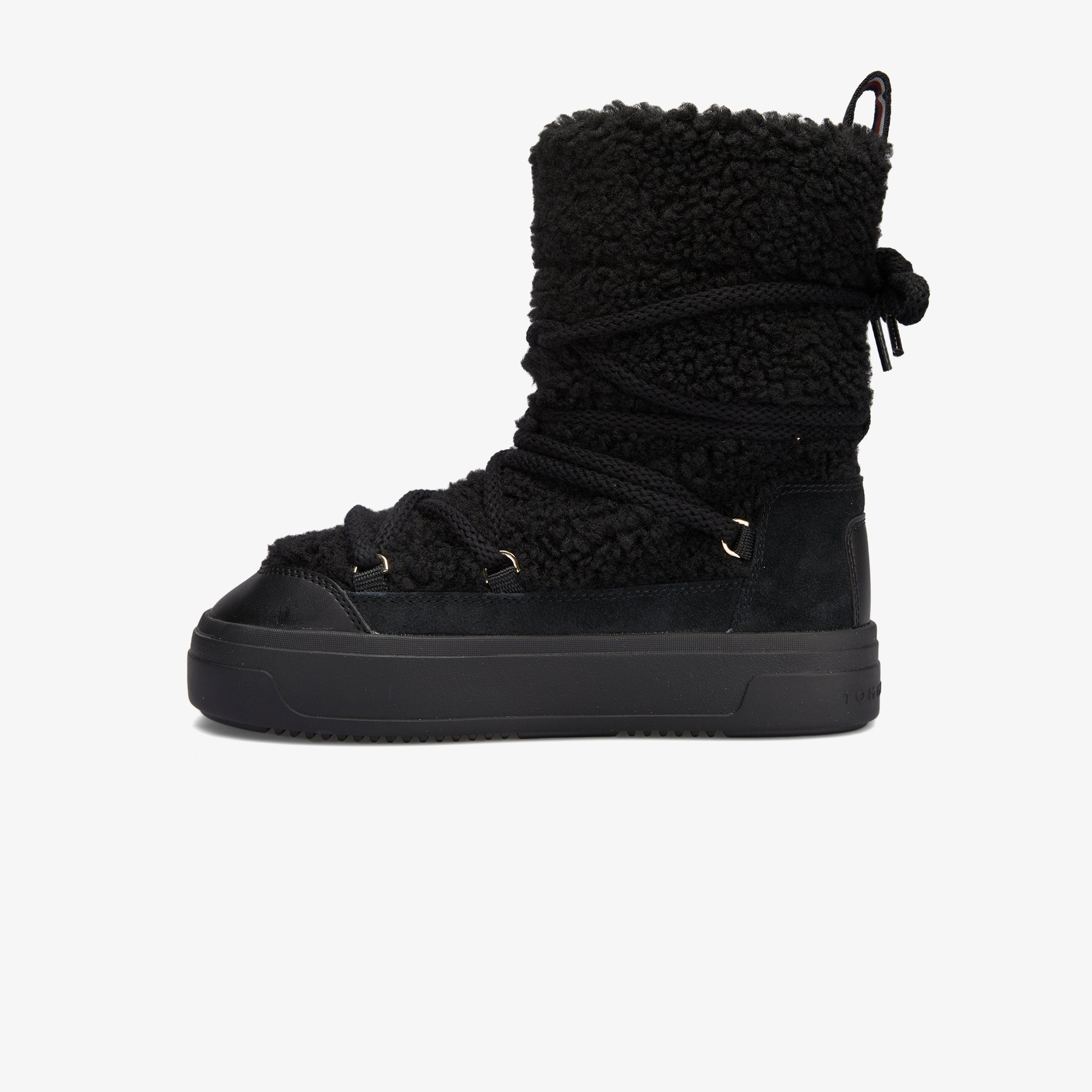 Tommy Hilfiger Lace-Up Faux Shearling Kadın Siyah Bot