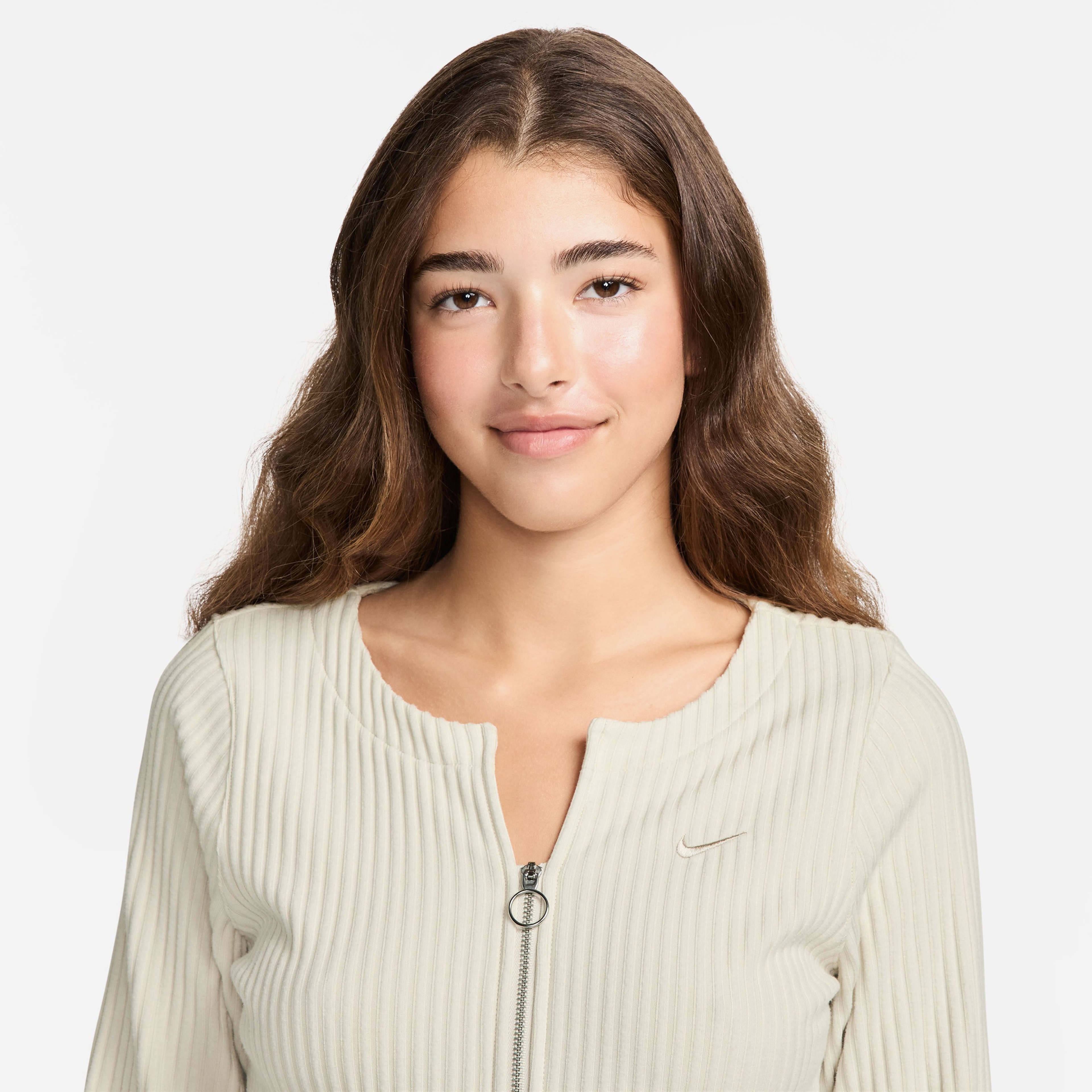 Nike Sportswear Chill Knit Full Zip Ribbed Cardigan Kadın Krem