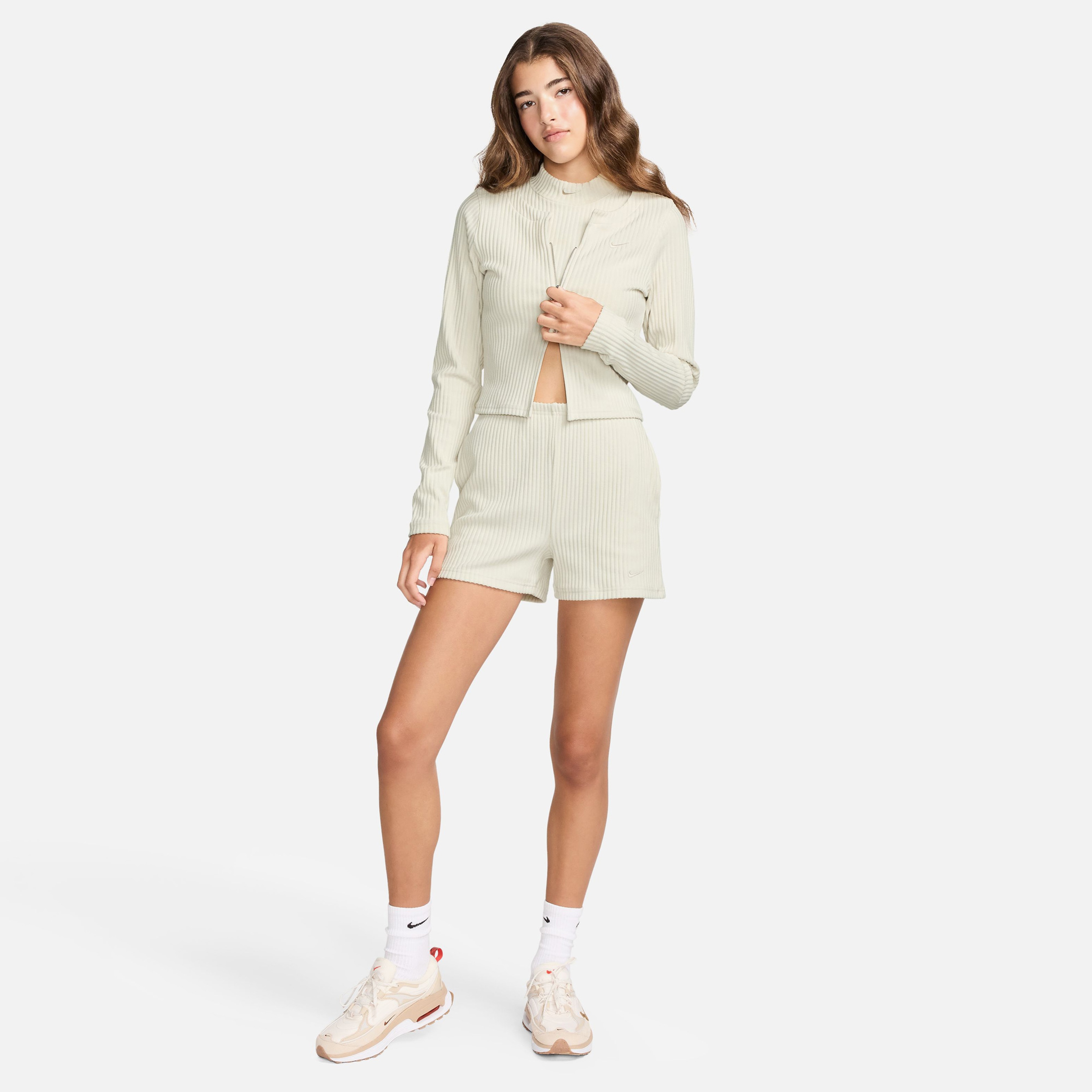 Nike Sportswear Chill Knit Full Zip Ribbed Cardigan Kadın Krem