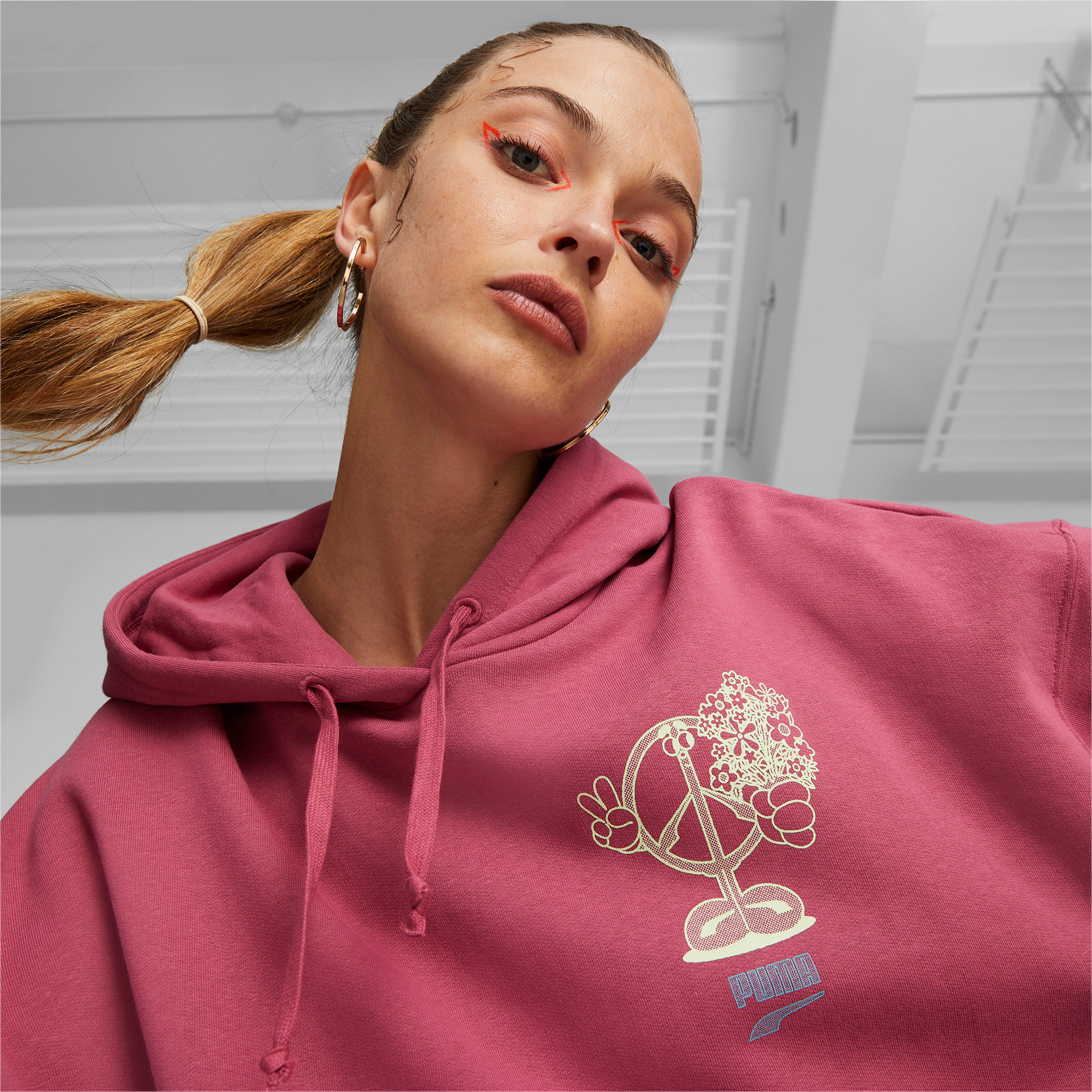 Puma Downtown Oversized Graphic Hoodie Tr Kadın Pembe Hoodie