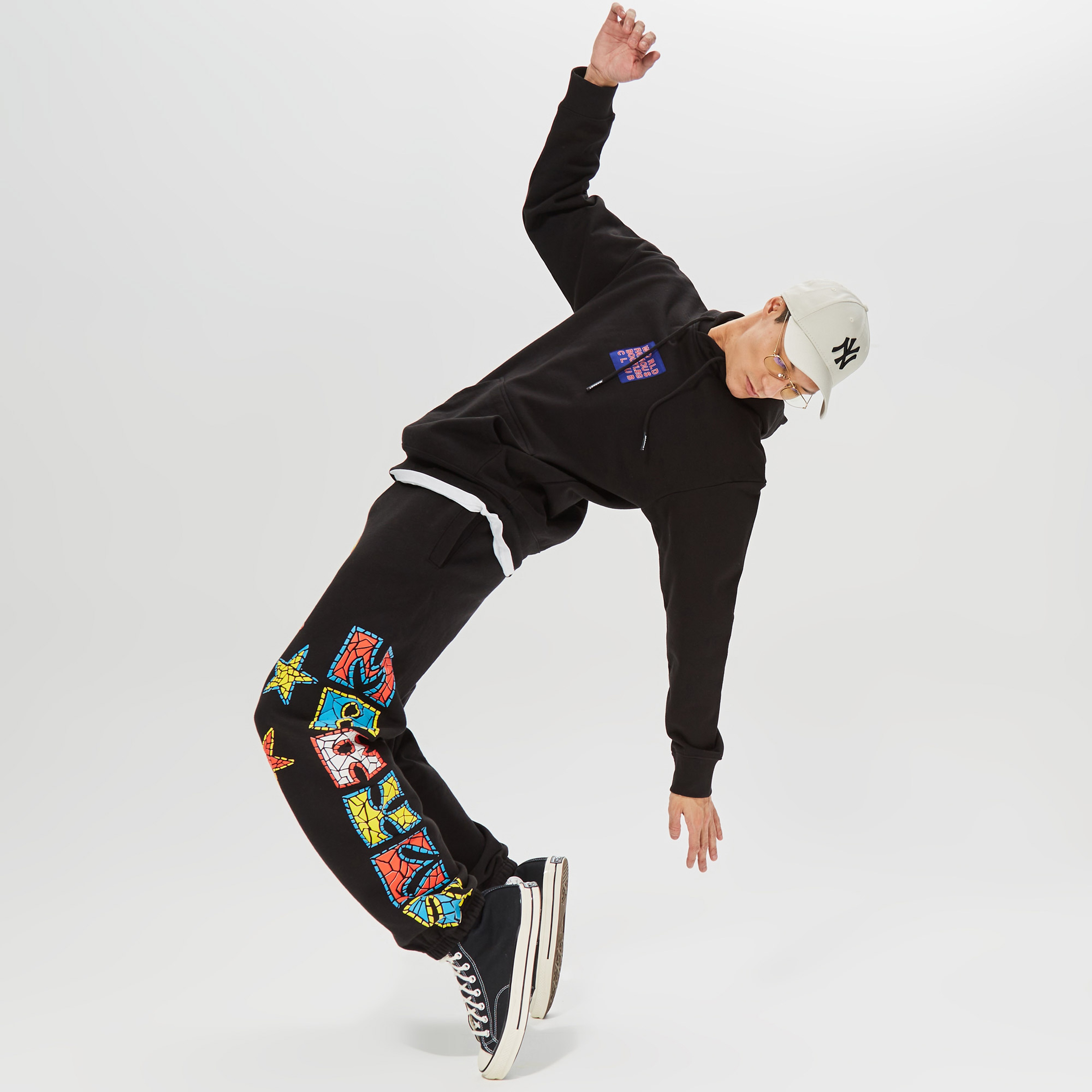 Market Smiley Mosaic Erkek Siyah Eşofman Altı