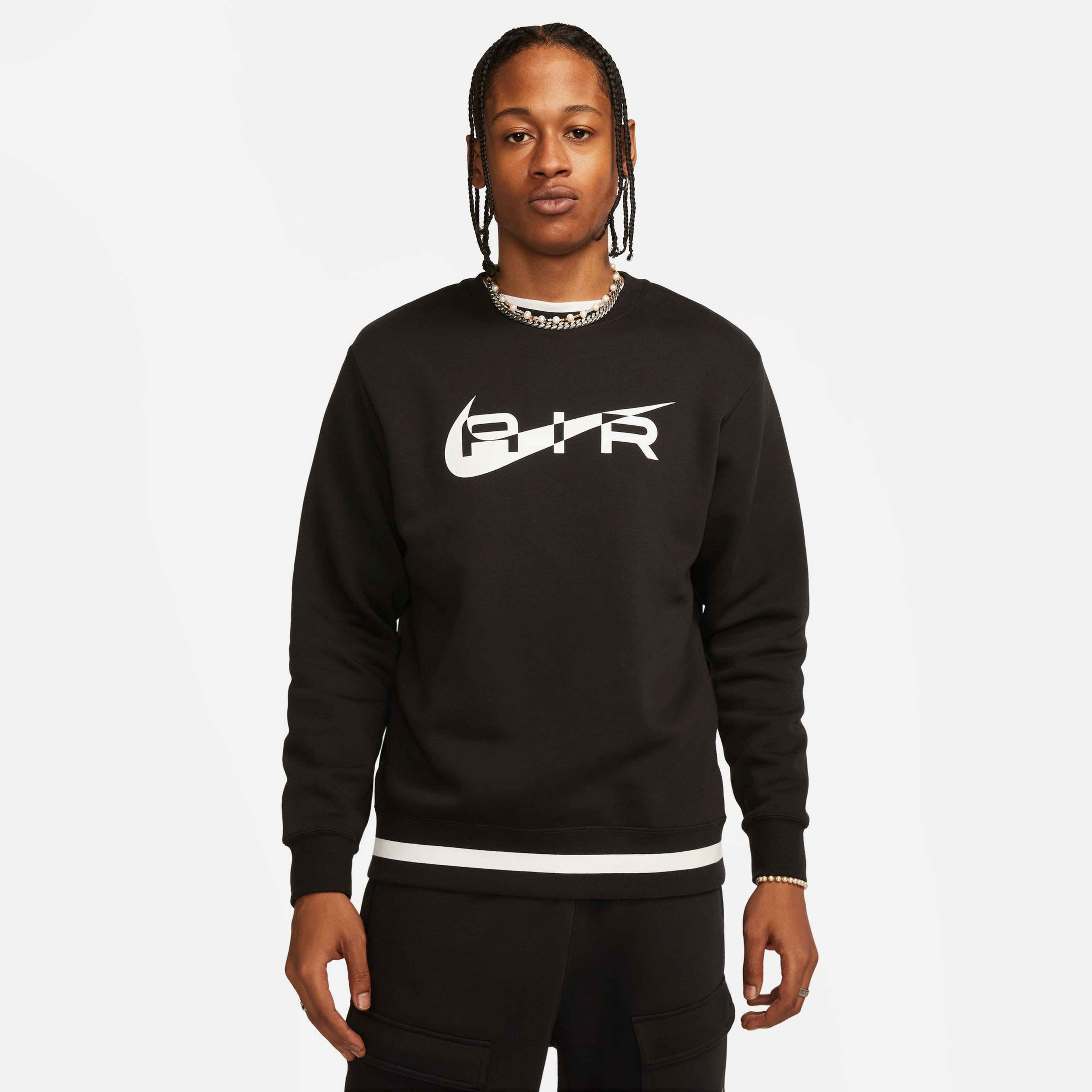 Nike Sportswear Swoosh Air Crew Fleece Erkek Siyah T-Shirt