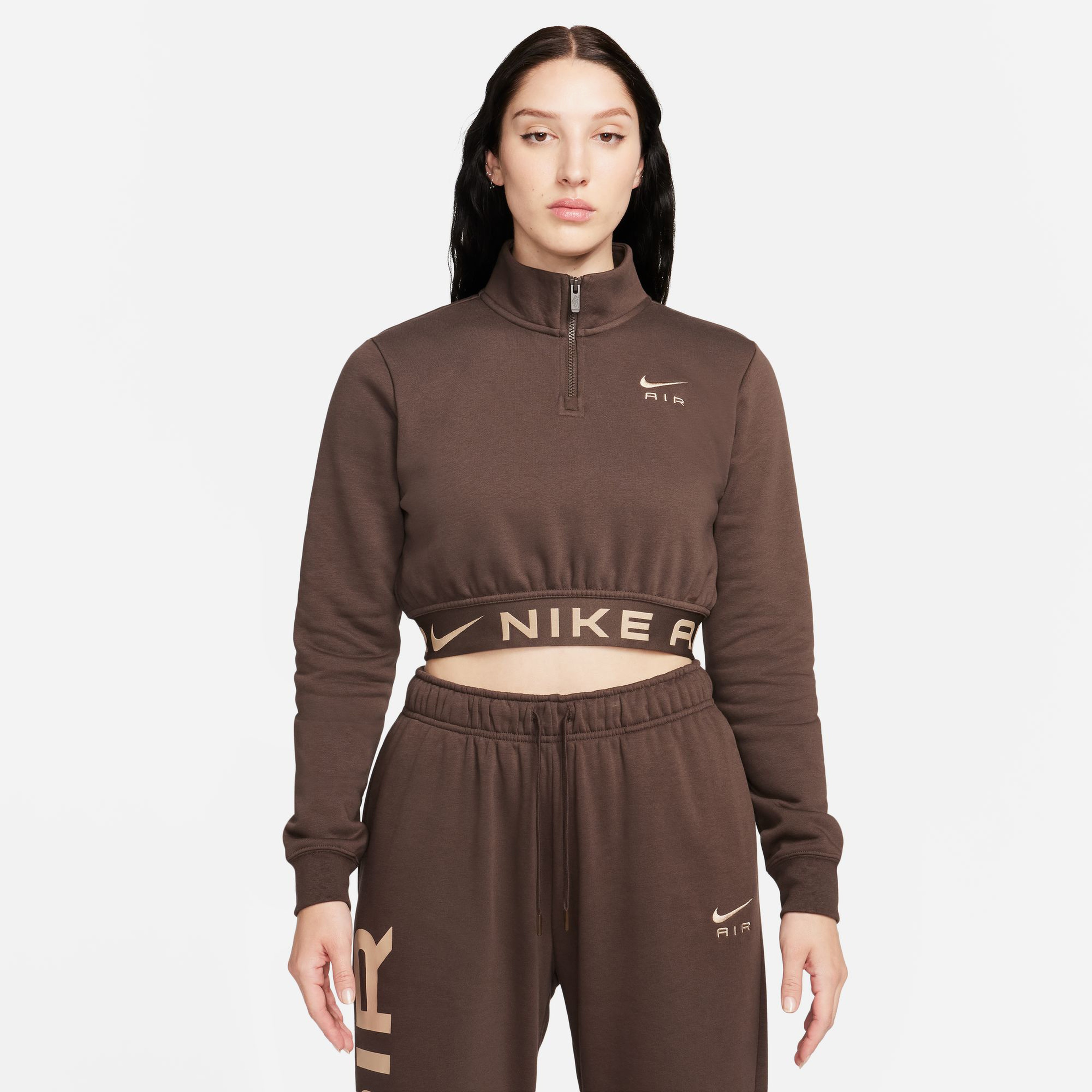 Nike Sportswear Air Fleece Top Kadın Kahverengi Uzun Kollu T-Shirt