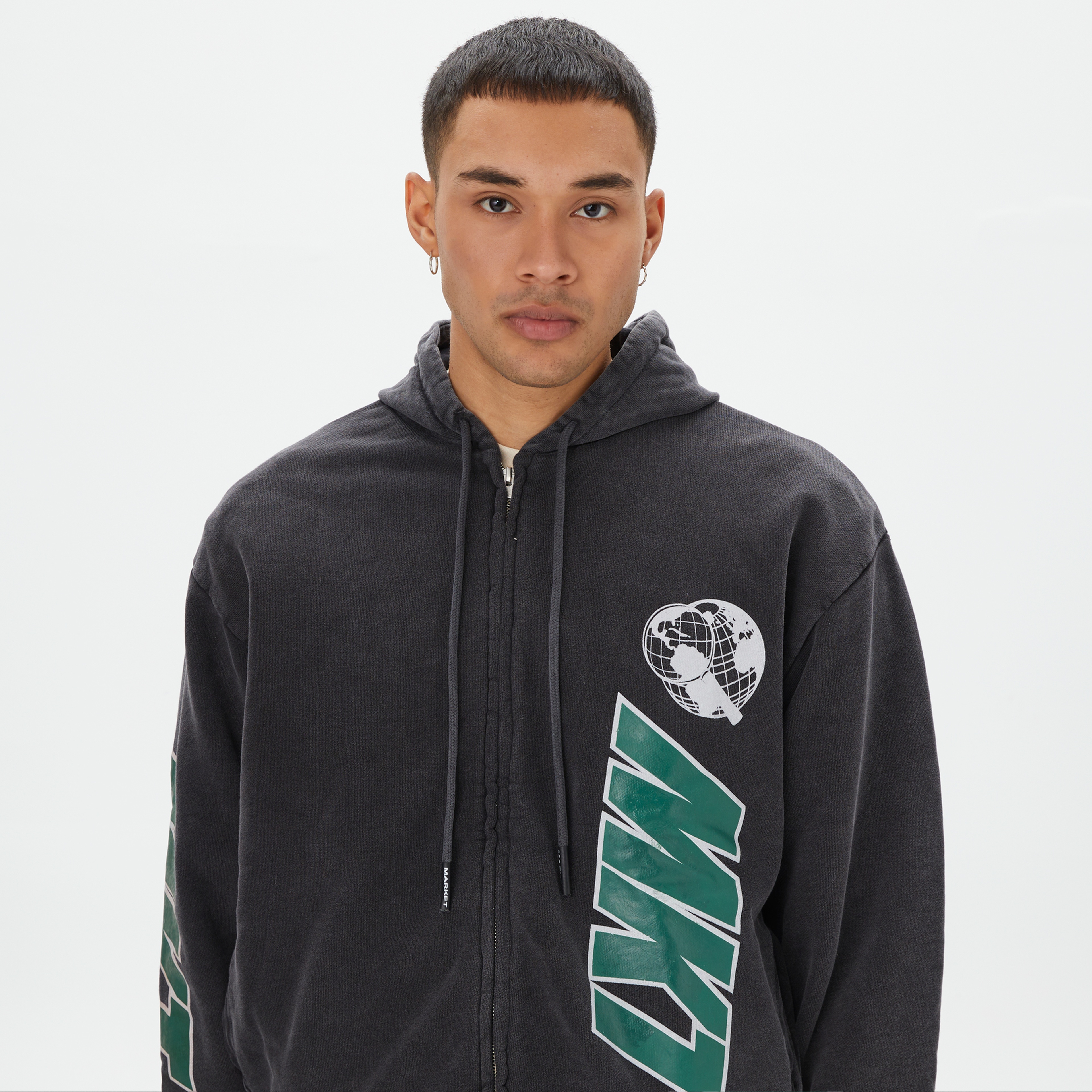 Market Tier Zero Zip Erkek Siyah Hoodie