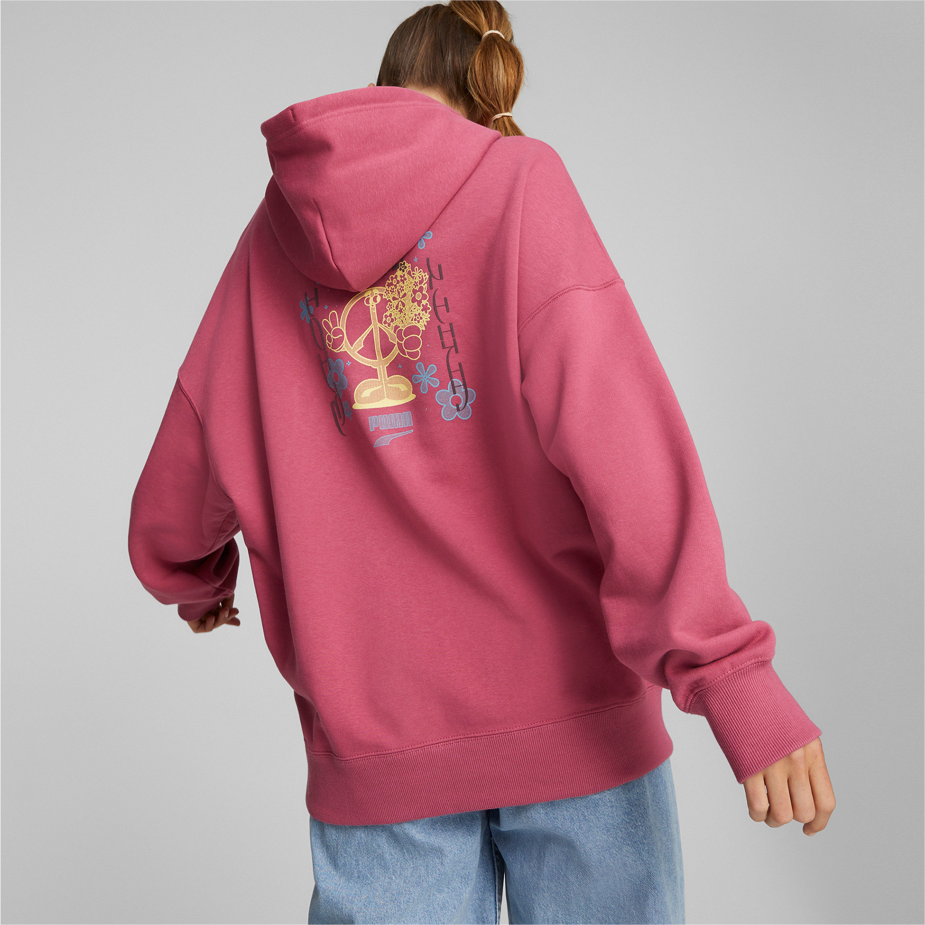 Puma Downtown Oversized Graphic Hoodie Tr Kadın Pembe Hoodie
