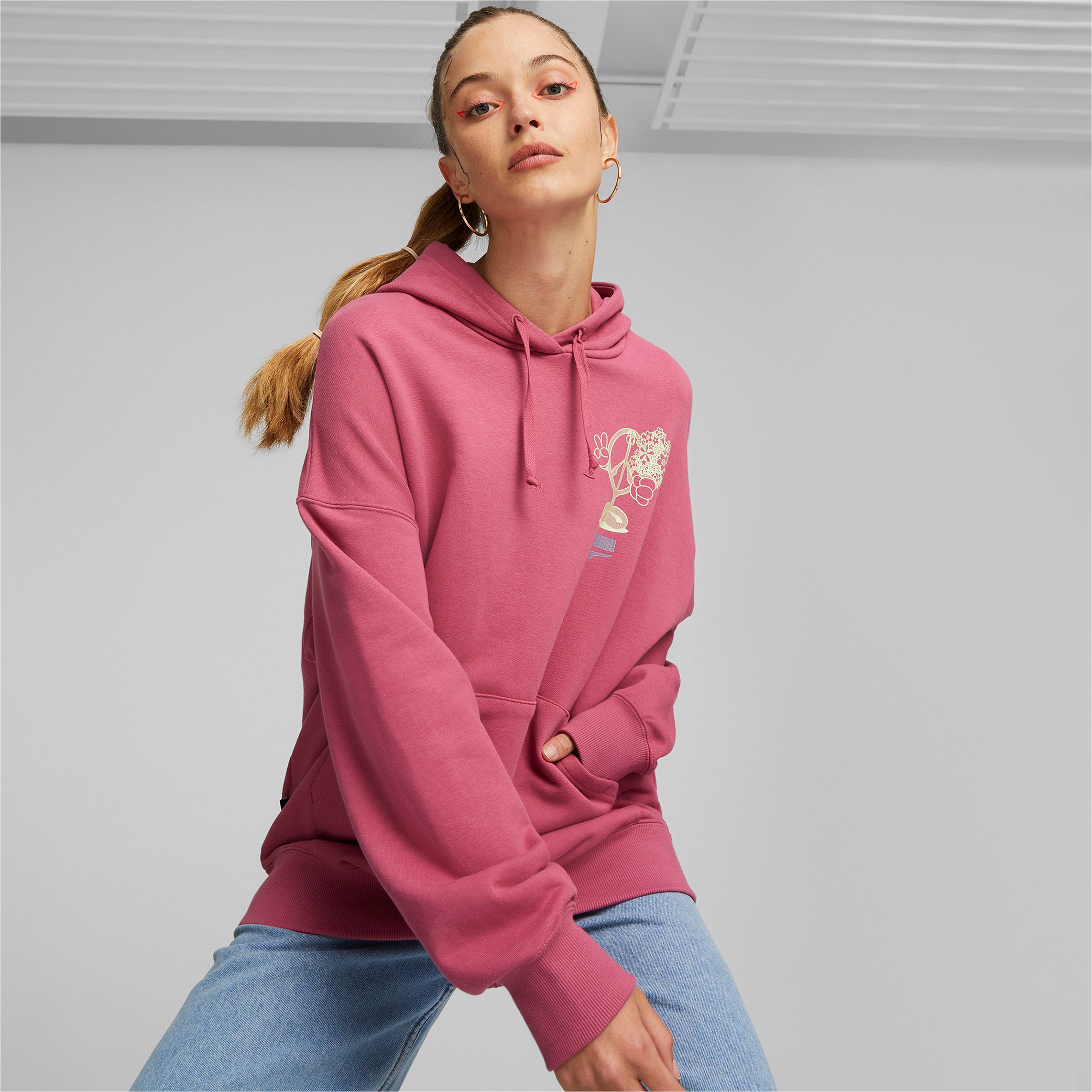 Puma Downtown Oversized Graphic Hoodie Tr Kadın Pembe Hoodie