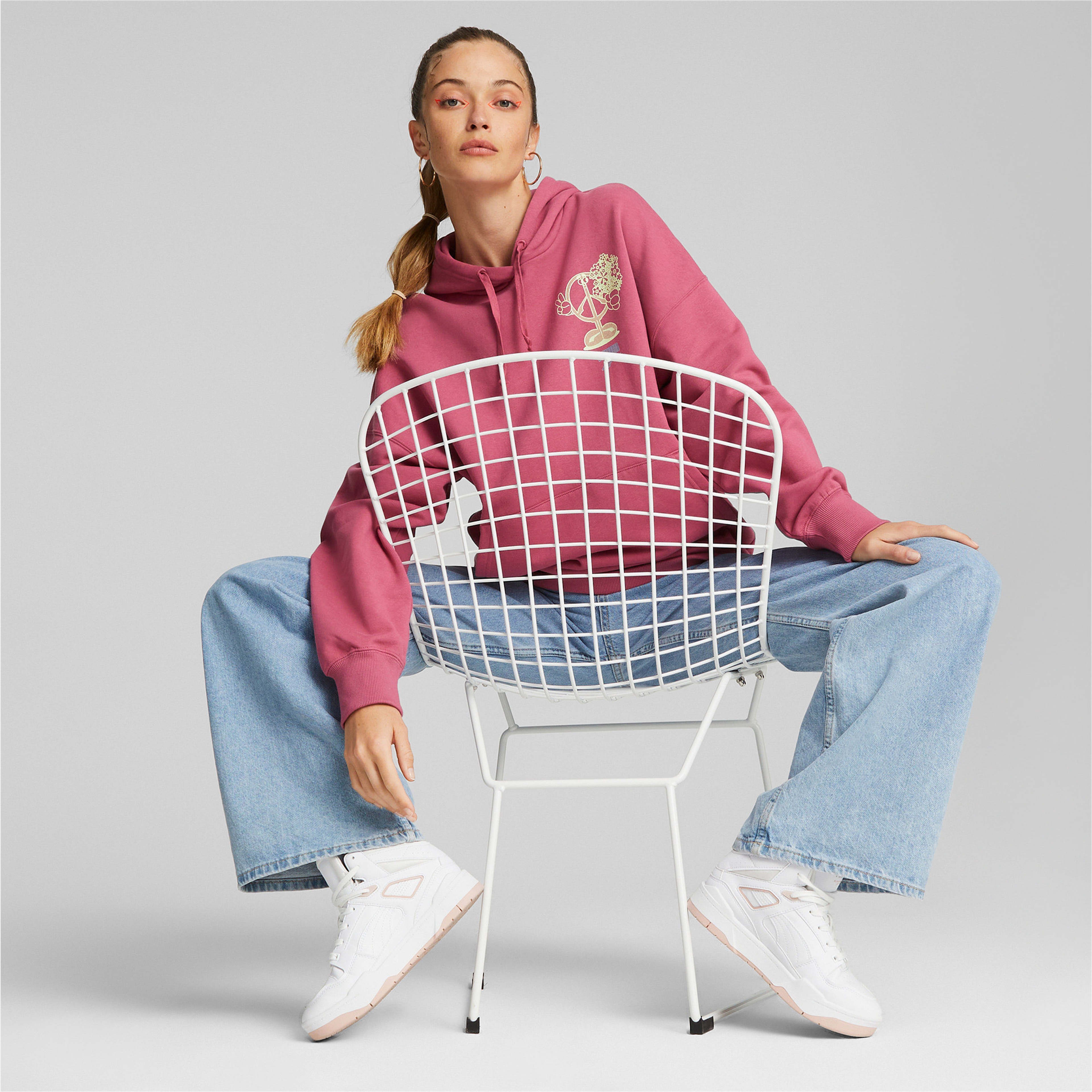 Puma Downtown Oversized Graphic Hoodie Tr Kadın Pembe Hoodie