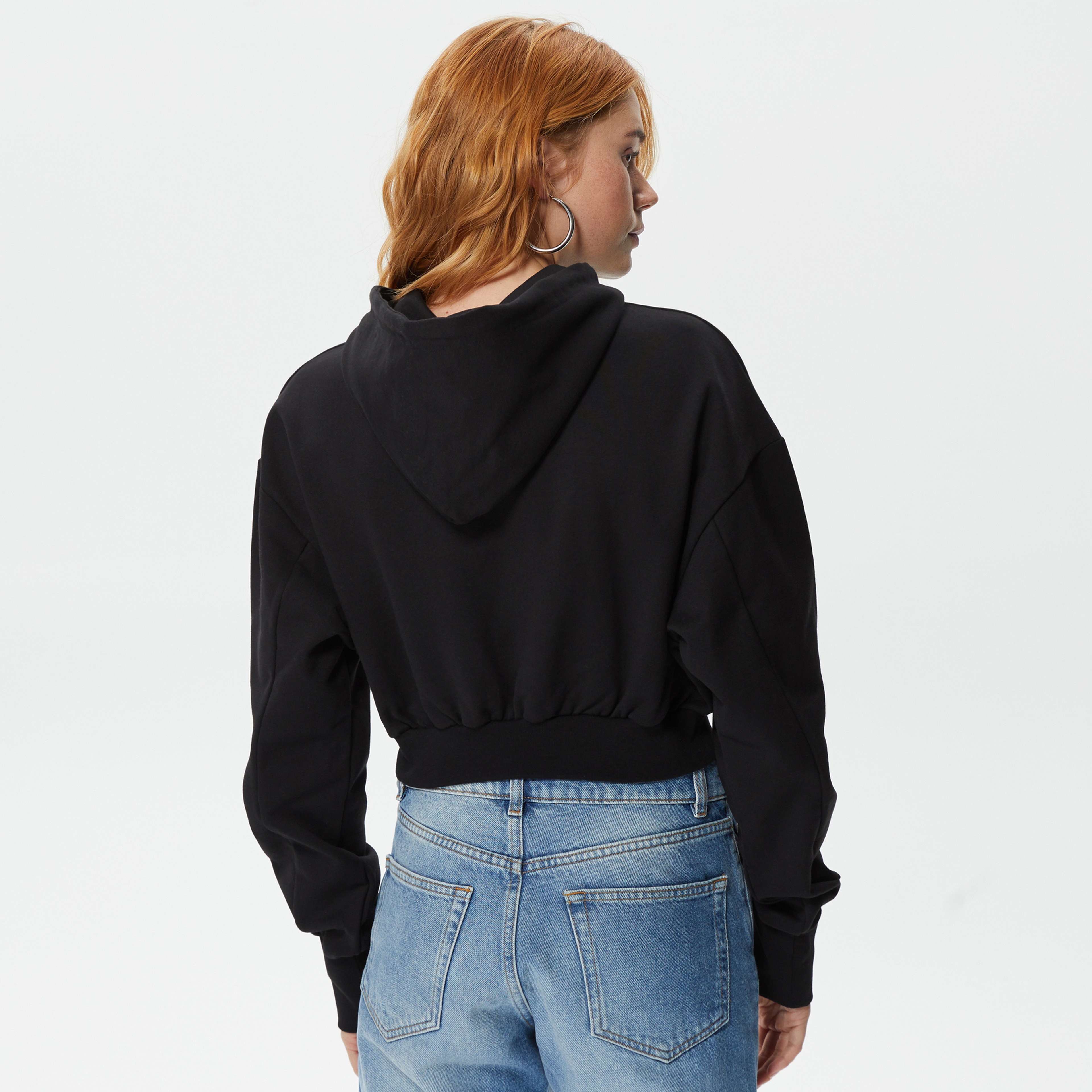 Holeacademıe Crop Hoodie Kadın Siyah Hoodie