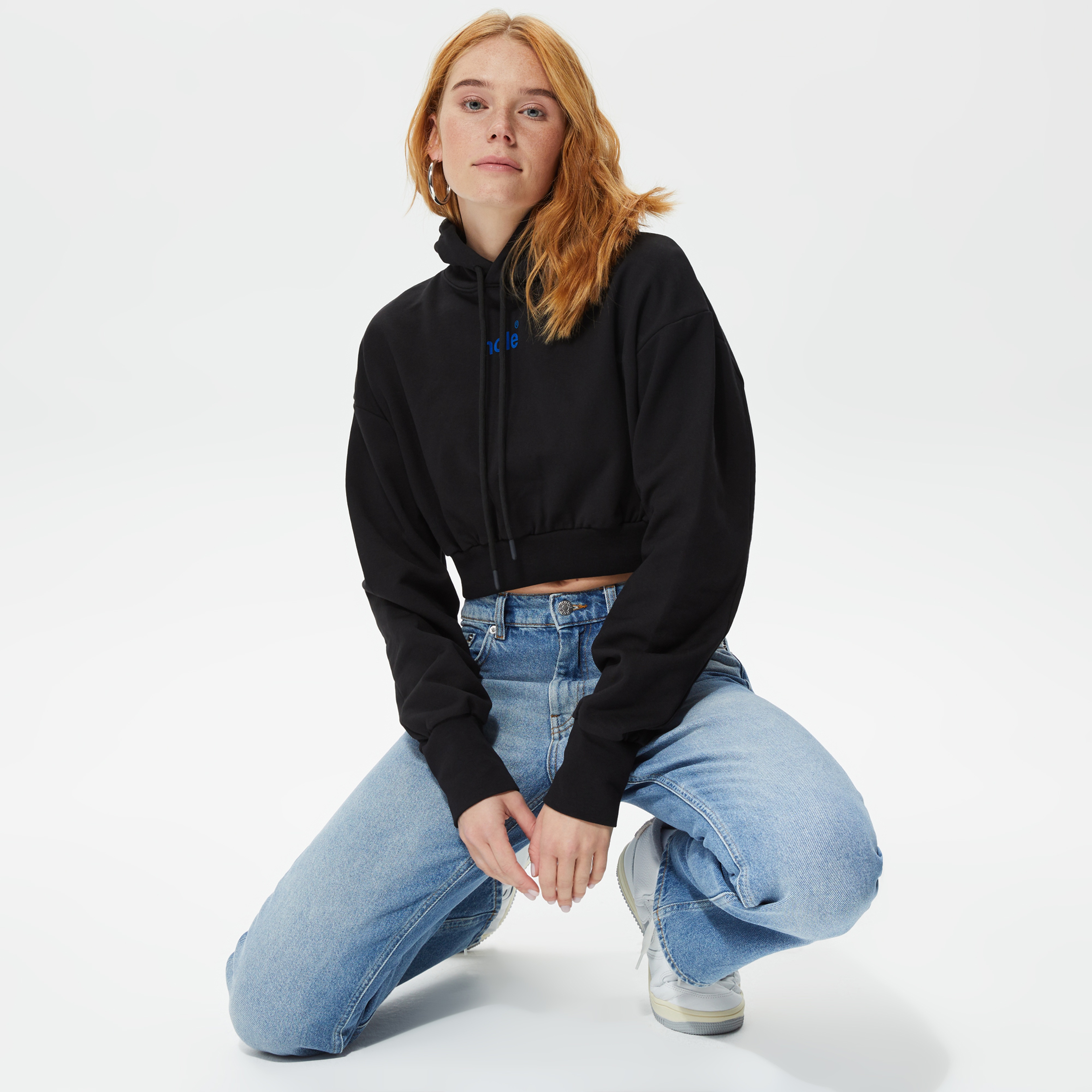 Holeacademıe Crop Hoodie Kadın Siyah Hoodie