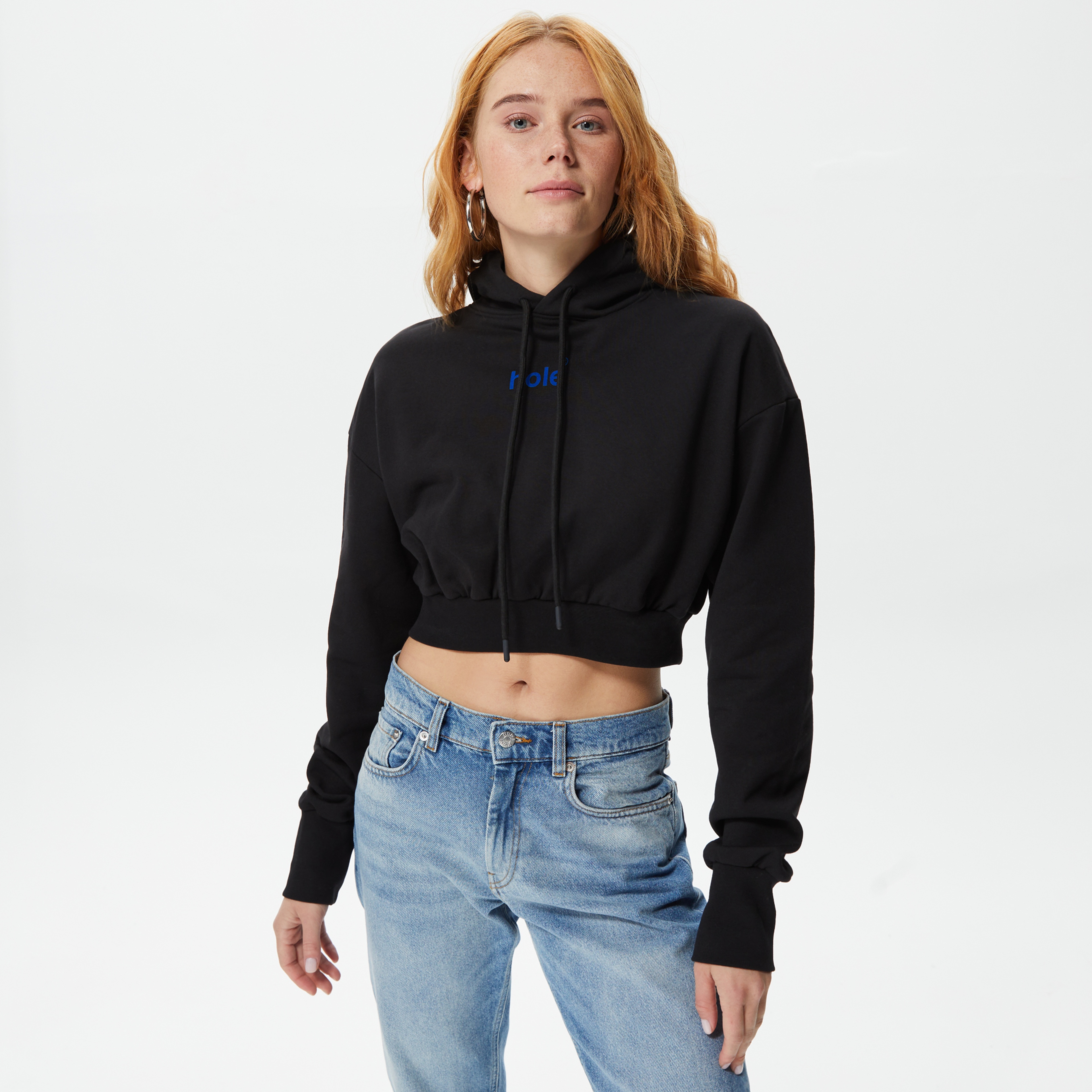 Holeacademıe Crop Hoodie Kadın Siyah Hoodie